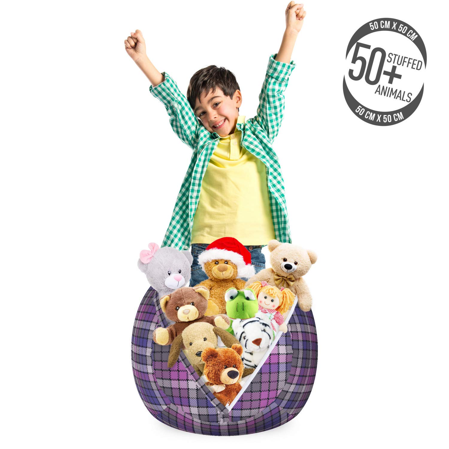Ambesonne Plaid Storage Toy Bag Chair - Checkered Design Stuffed Animal Organizer, Washable Small Size in Violet Blue & Pale Fuchsia | Kids Room Decor, Playroom Storage, Nursery Organization