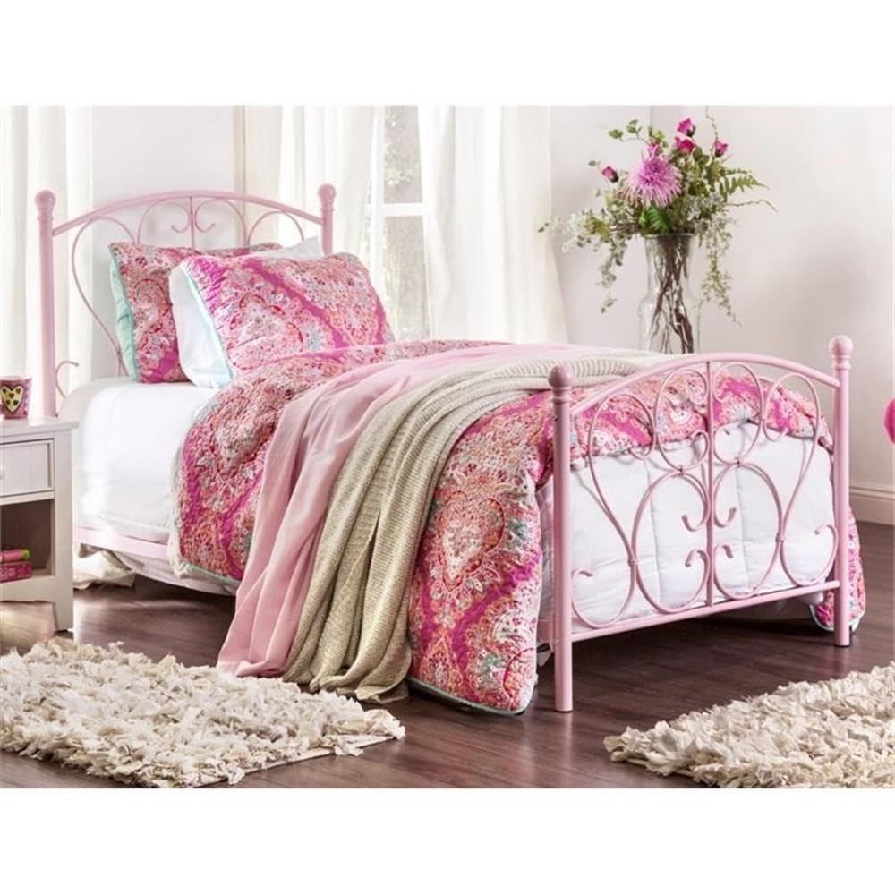 Furniture of America Delia Princess Metal Twin Bed for Girls - Pink Youth Bed Frame with Canopy | Perfect for Princess-Themed Bedrooms & Kids' Room Decor
