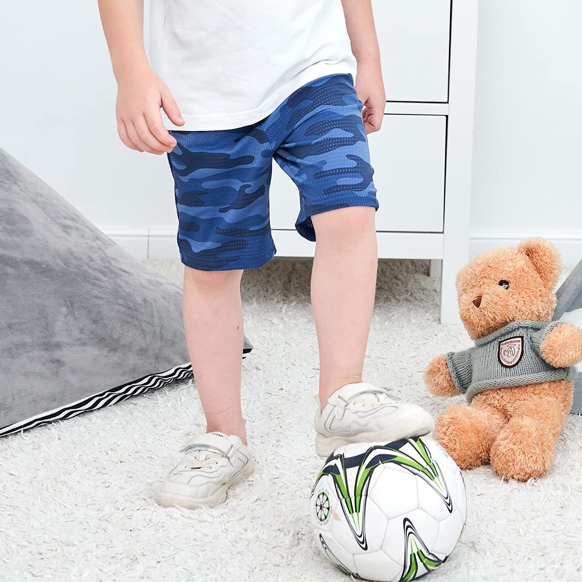 KISBINI Boys' Camo Athletic Shorts with Pockets - Breathable Sports Shorts for Running, Basketball & Outdoor Activities