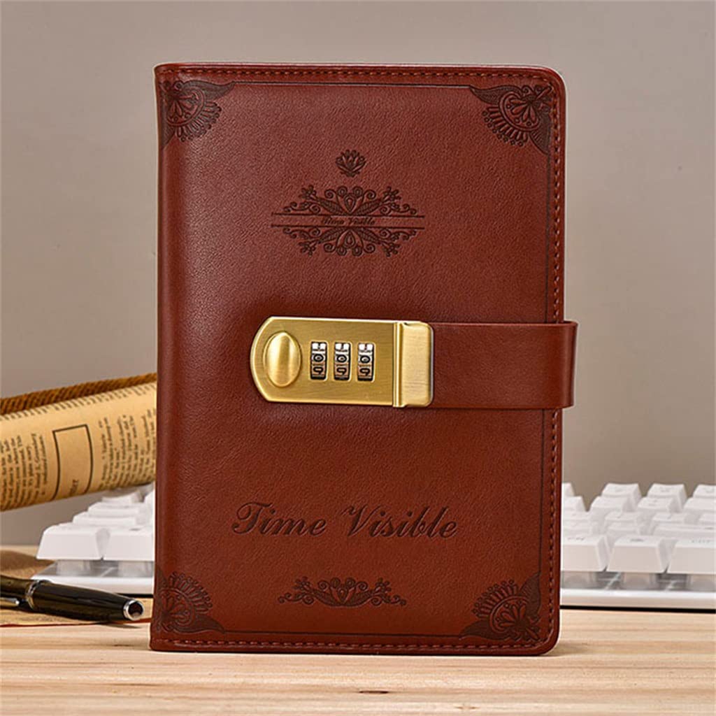 LLRYN Leather Lockable Diary Notebook - B6 Size with Secure Code Lock for Journaling, Business Notes & Personal Secrets (Color: Brown) | Perfect for Travel, Office & Gift Giving