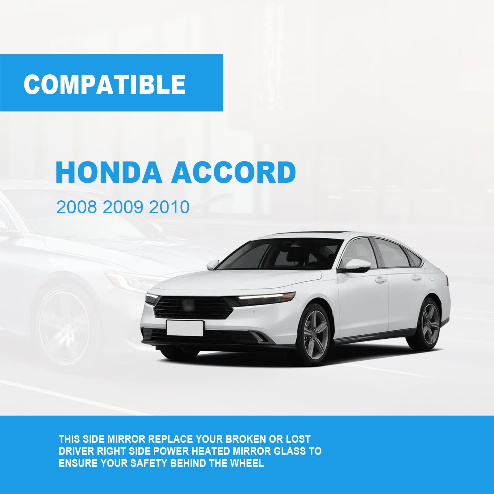 2008-2012 Honda Accord Passenger Side Heated Power Mirror Replacement - Right Side Rear View Mirror Glass Plate for Enhanced Visibility in Rain & Winter Driving