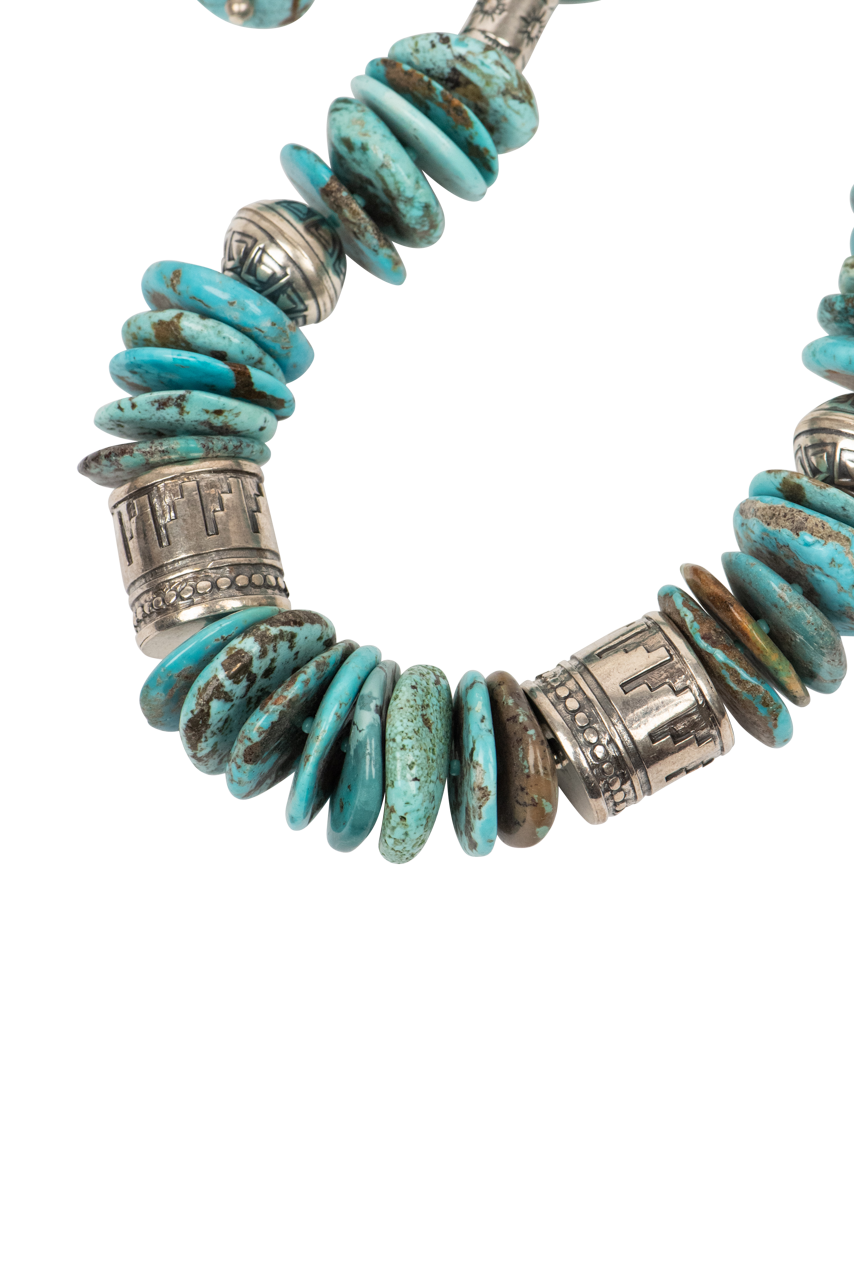Navajo Turquoise Disc Necklace Set - Handmade Sterling Silver Jewelry with Genuine Stone | Perfect for Boho Fashion, Gift Giving & Special Occasions