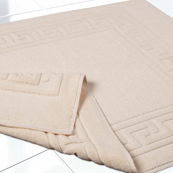 Premium Cotton 2-Piece Greek Key Border Bath Mat Set - Ultra Absorbent, Non-Slip Bathroom Rug - Perfect for Modern Bathrooms, Master Suites & Spa-Like Retreats
