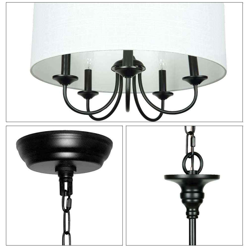 T&A Traditional 5-Light Chandelier with White Linen Drum Shade - 20