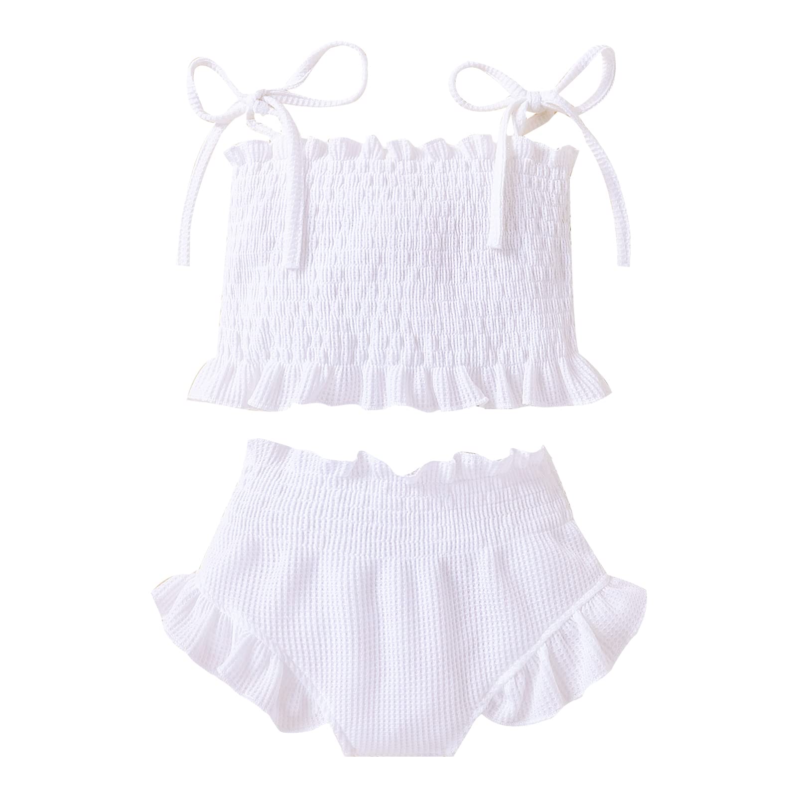 Baby Girls Summer Outfits 2-Piece Set - Waffle Knit Crop Top & Ruffled Shorts | Cute Halter Strap Toddler Clothes for Beach, Playdates & Photo Shoots