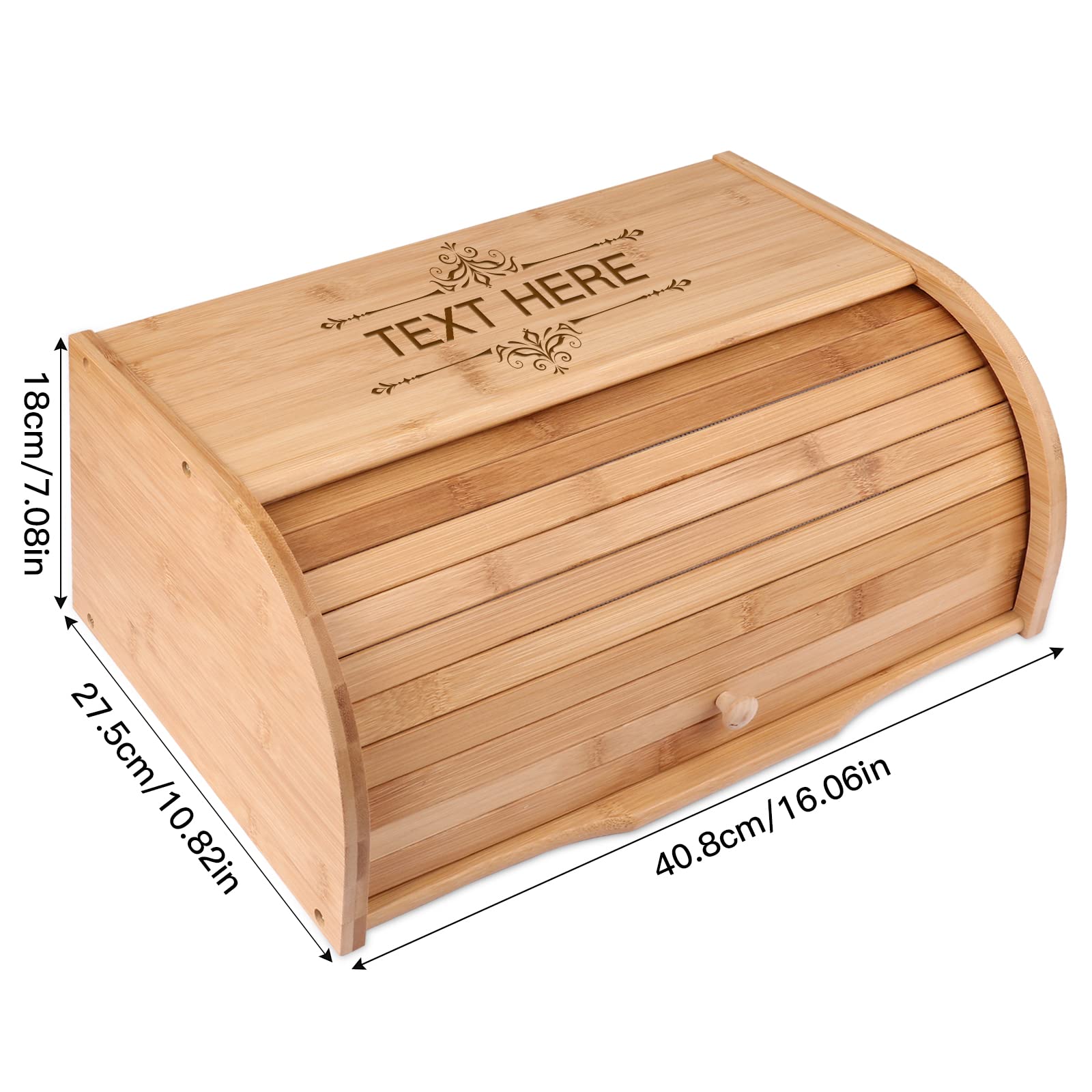 OXYEFEI Natural Bamboo Bread Box with Custom Engraving - Kitchen Counter Organizer & Food Storage Container - Perfect for Bread, Pastries, and Baked Goods - Easy Assembly Required