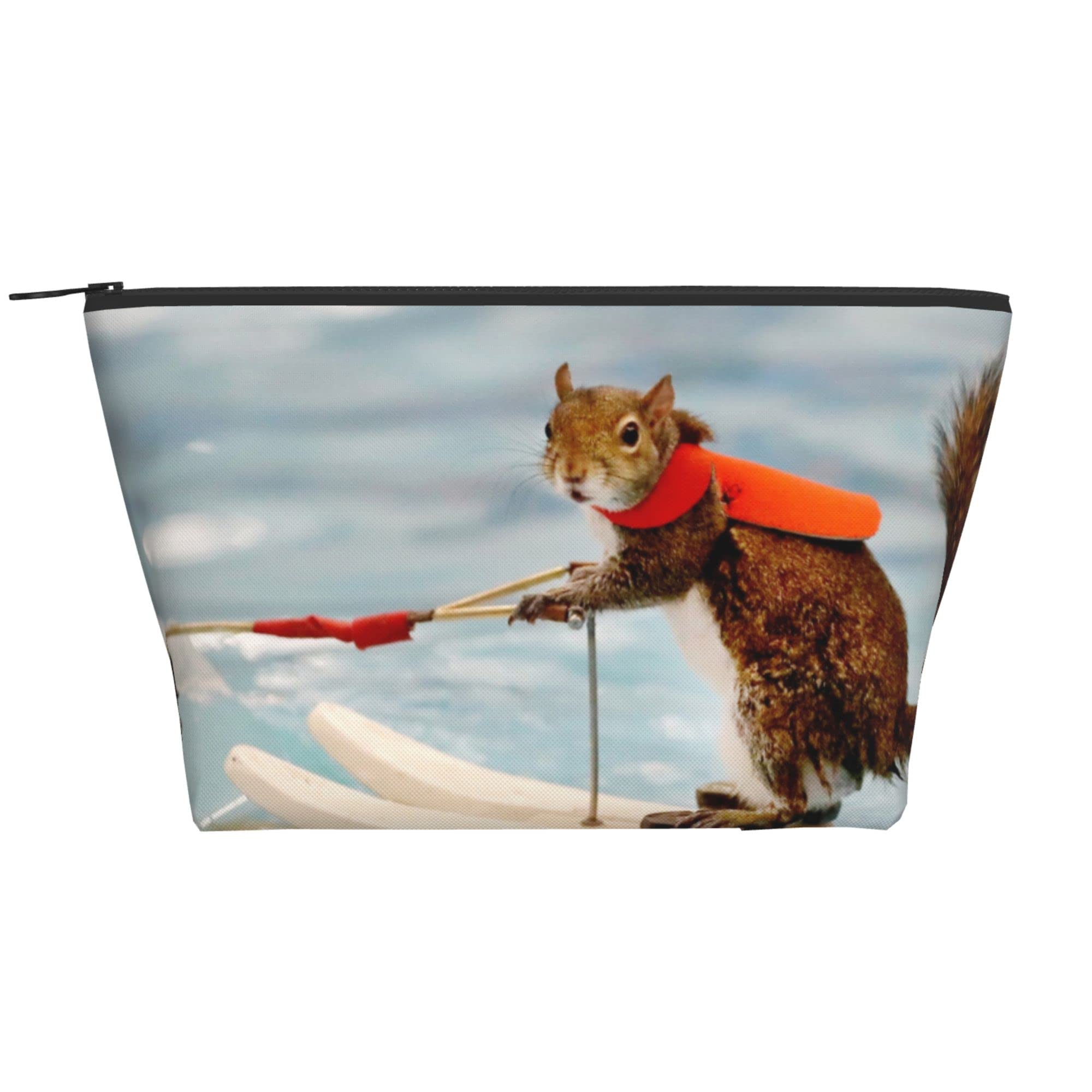 Vintage Makeup Travel Cosmetic Bag with Zipper - Lightweight Waterproof Toiletry Pouch for Women & Men - Perfect for Makeup Brushes, Cosmetics, Travel Essentials - Great Gift for Teens, Girls & Boys (Surf Squirrel Design) - Ideal for Daily Use, Beach Trips, Gym & Vacation Packing
