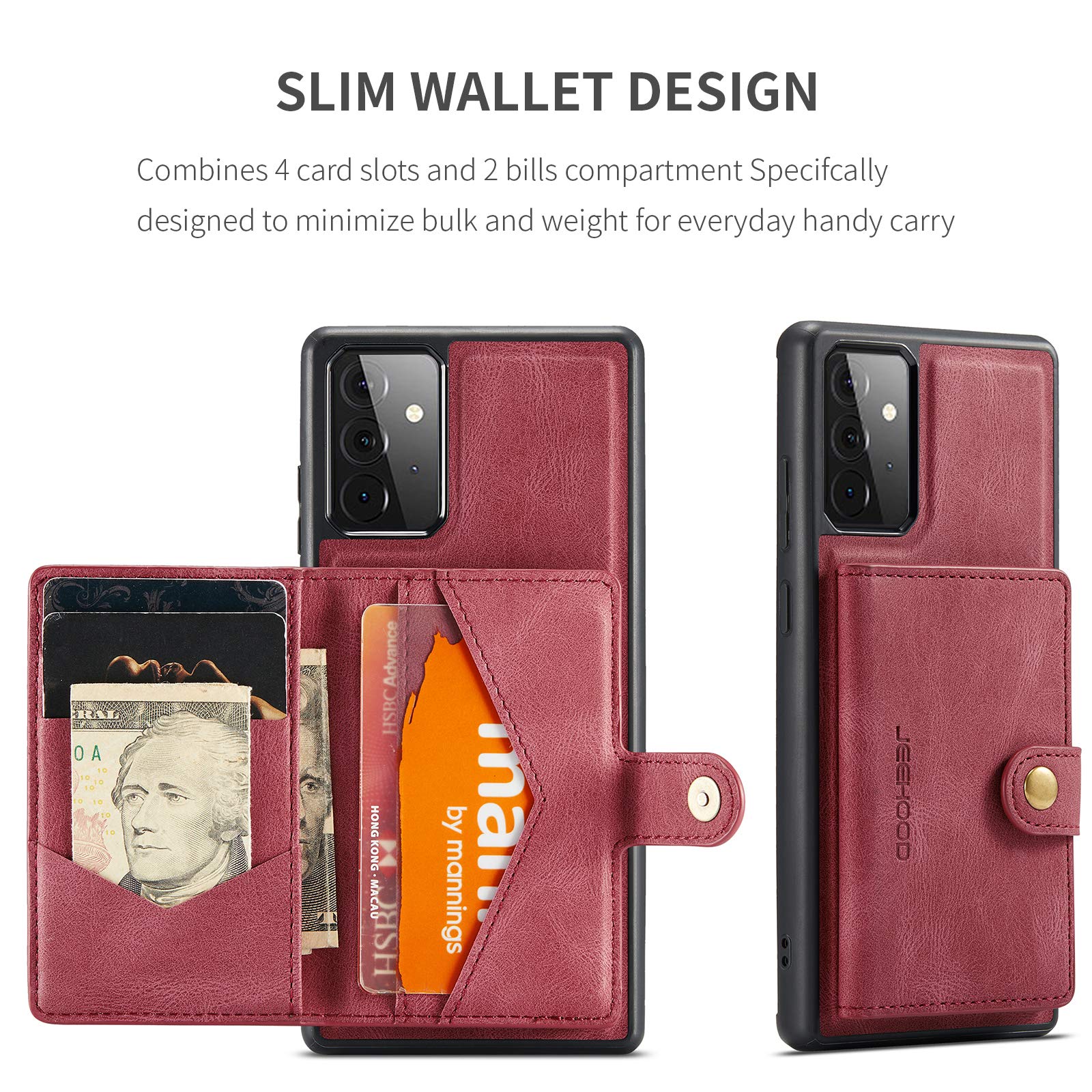 Samsung A52 5G Wallet Case with Magnetic Detachable Holder - Shockproof & Wireless Charging for Daily Use