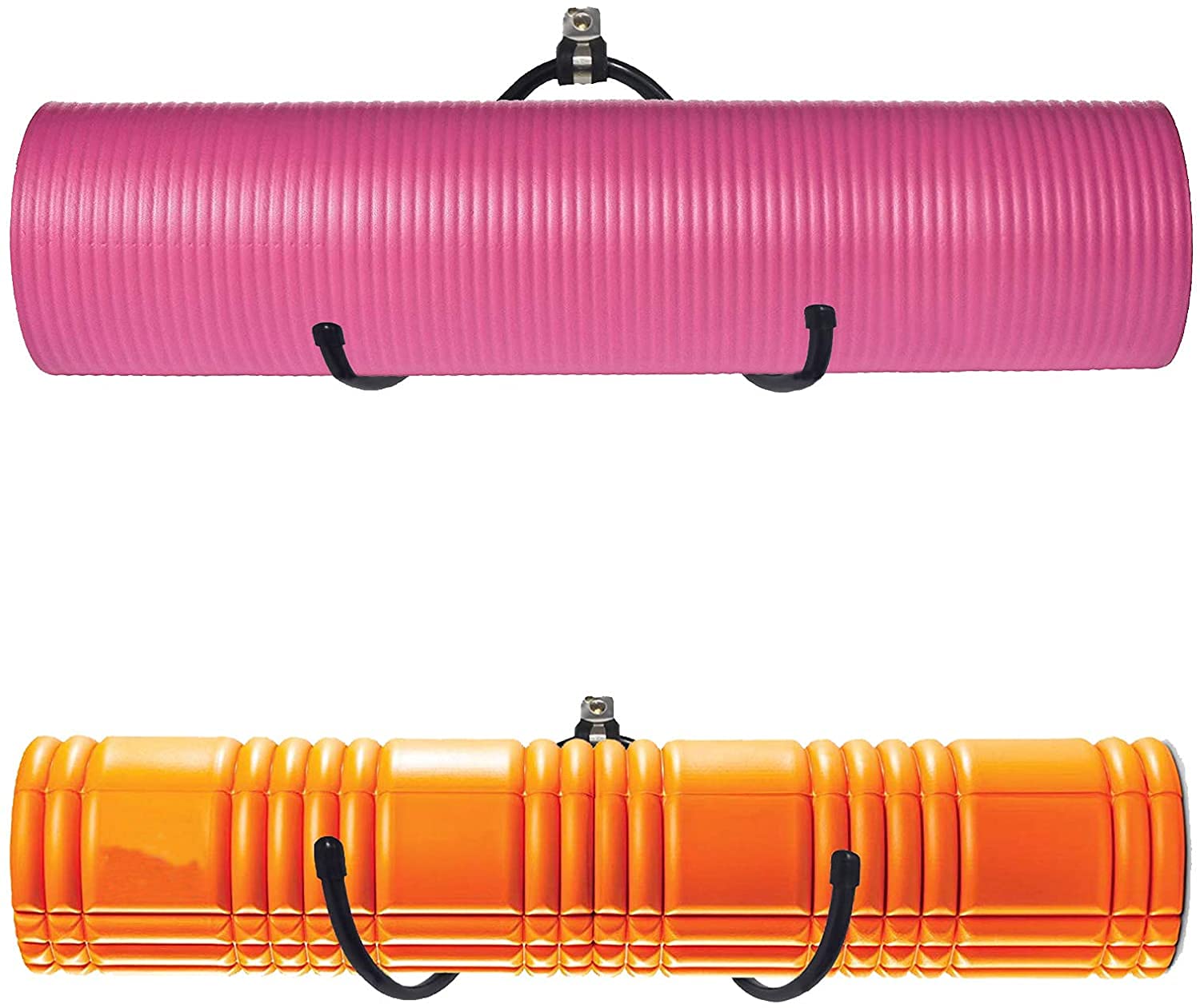 Wall Mount Yoga Mat Holder with Foam Roller & Towel Rack Hooks - Adjustable Exercise Mat Storage Shelf for Yoga Straps & Resistance Bands - Perfect for Home Gym & Fitness Class Organization (2 Pack, Holds Up to 20Lbs) - Ideal for Small Spaces & Clutter-Free Workout Areas