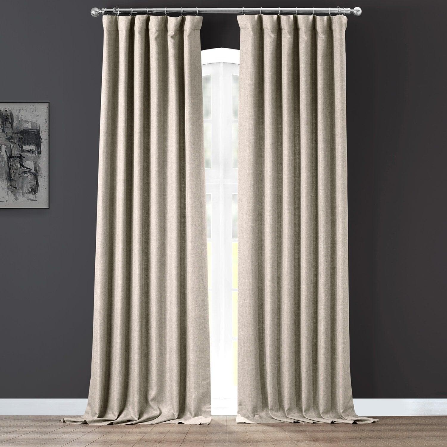 Fossil Grey Italian Faux Linen Blackout Curtains - Elegant Room Darkening Window Drapes for Bedroom, Living Room & Home Theater