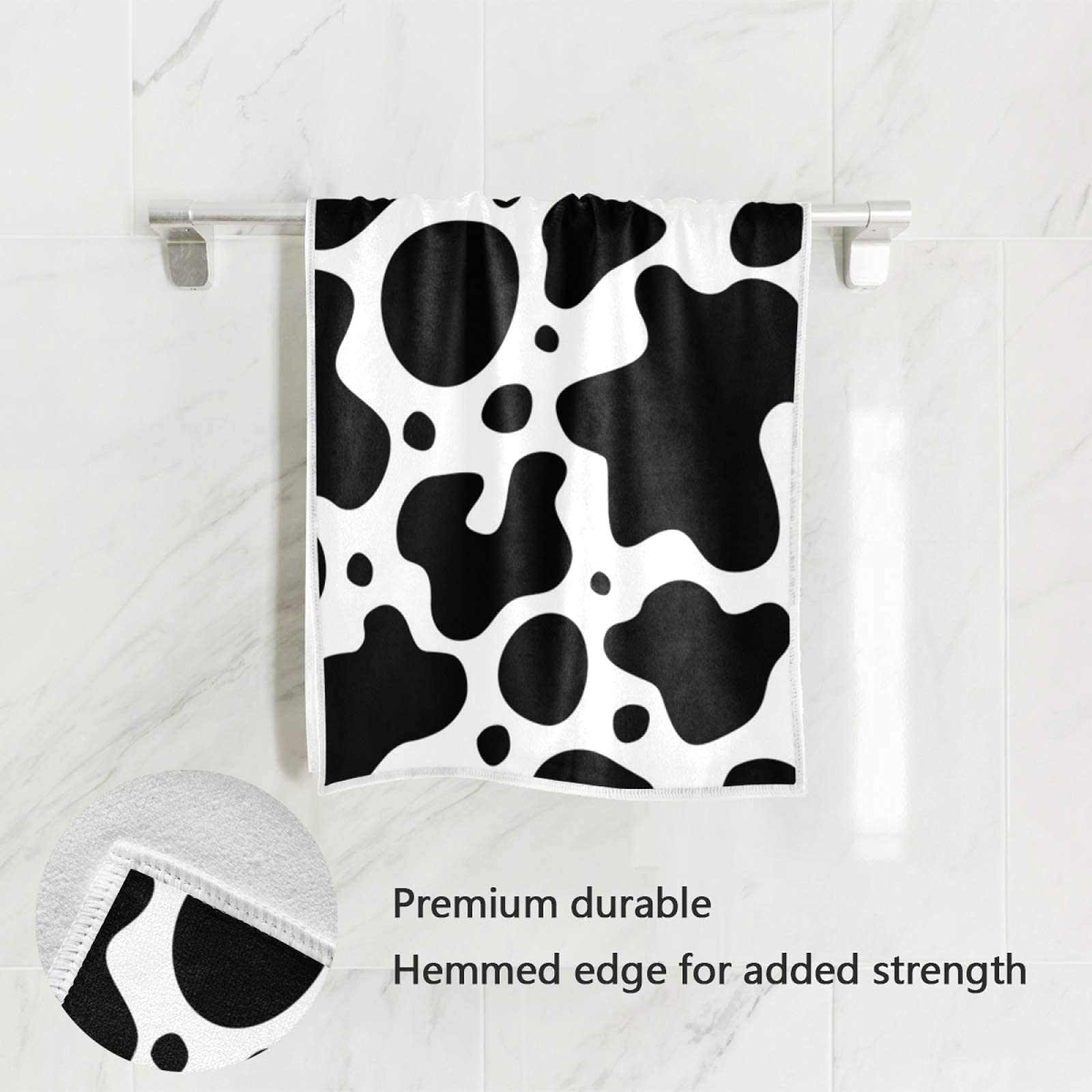 Soft Cow Print Hand Towel - Eco-Friendly Bath Towel for Home, Bathroom, Pool & Gym (30x15 Inches) - Perfect for Kitchen, Spa, Travel & Beach Use