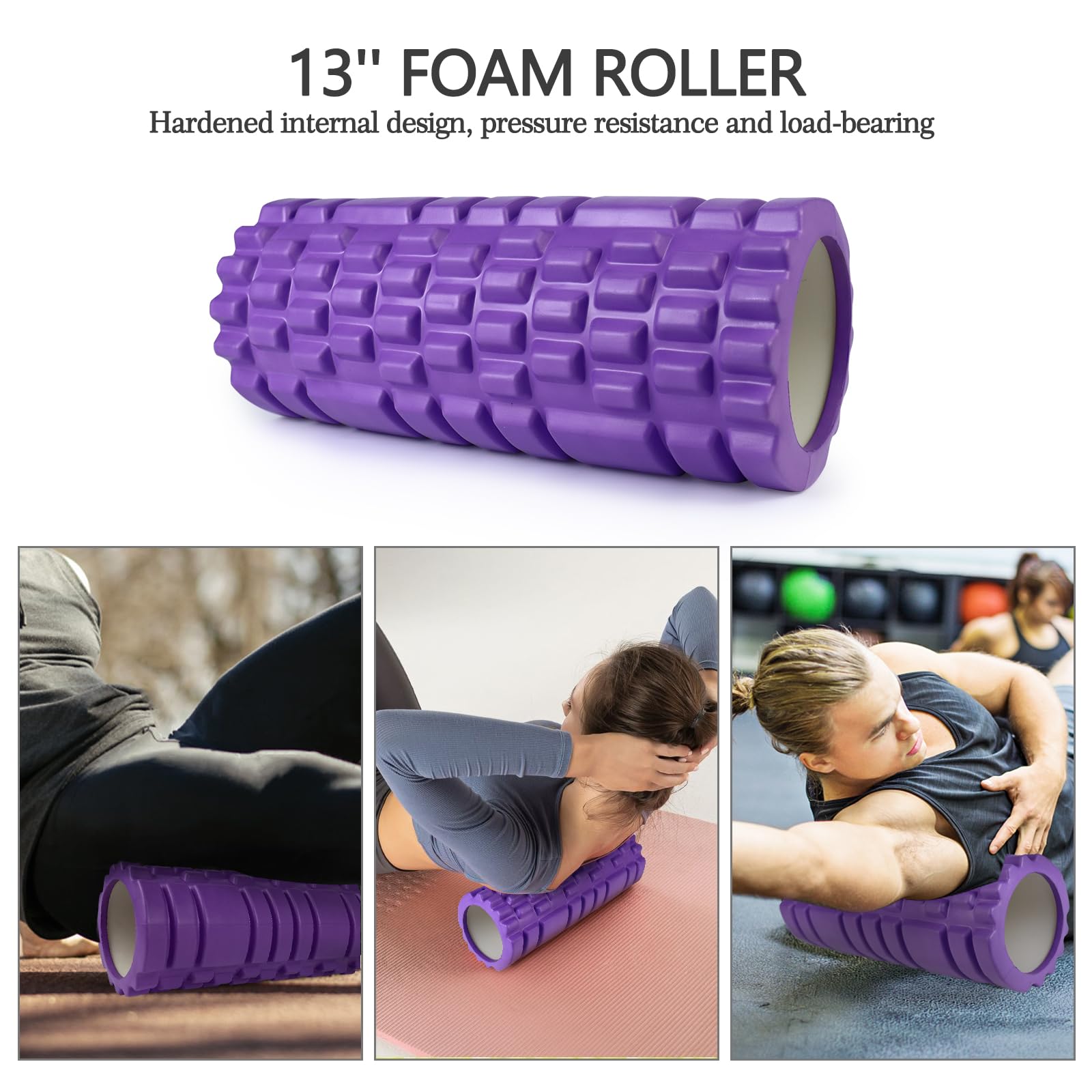5 in 1 Foam Roller Set for Deep Tissue Massage - Trigger Point Foam Roller, Massage Roller Stick, Massage Ball & Stretching Strap - Perfect for Pilates, Yoga, Fitness & Full Body Recovery (Purple) - Ideal for Home Gym, Physical Therapy & Post-Workout Muscle Relief