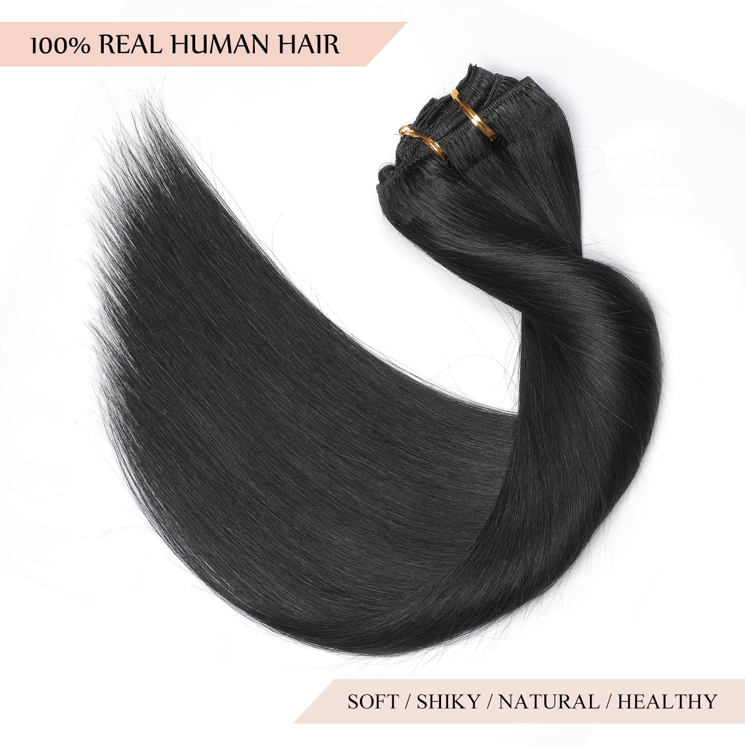 24 Inch 180g 7pcs Sisily Clip-in Human Hair Extensions - Jet Black Straight Double Weft Real Human Hair for Volume & Length - Perfect for Parties, Weddings & Daily Styling