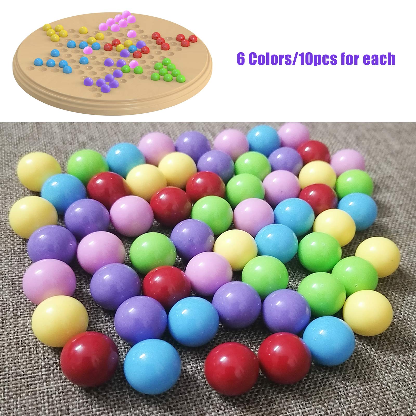 60 Pcs Chinese Checkers Marbles Set - 6 Vibrant Colors Replacement Game Balls with Storage Box | Perfect for Marble Run, Board Games, Kids Educational Toys & Family Game Night Activities