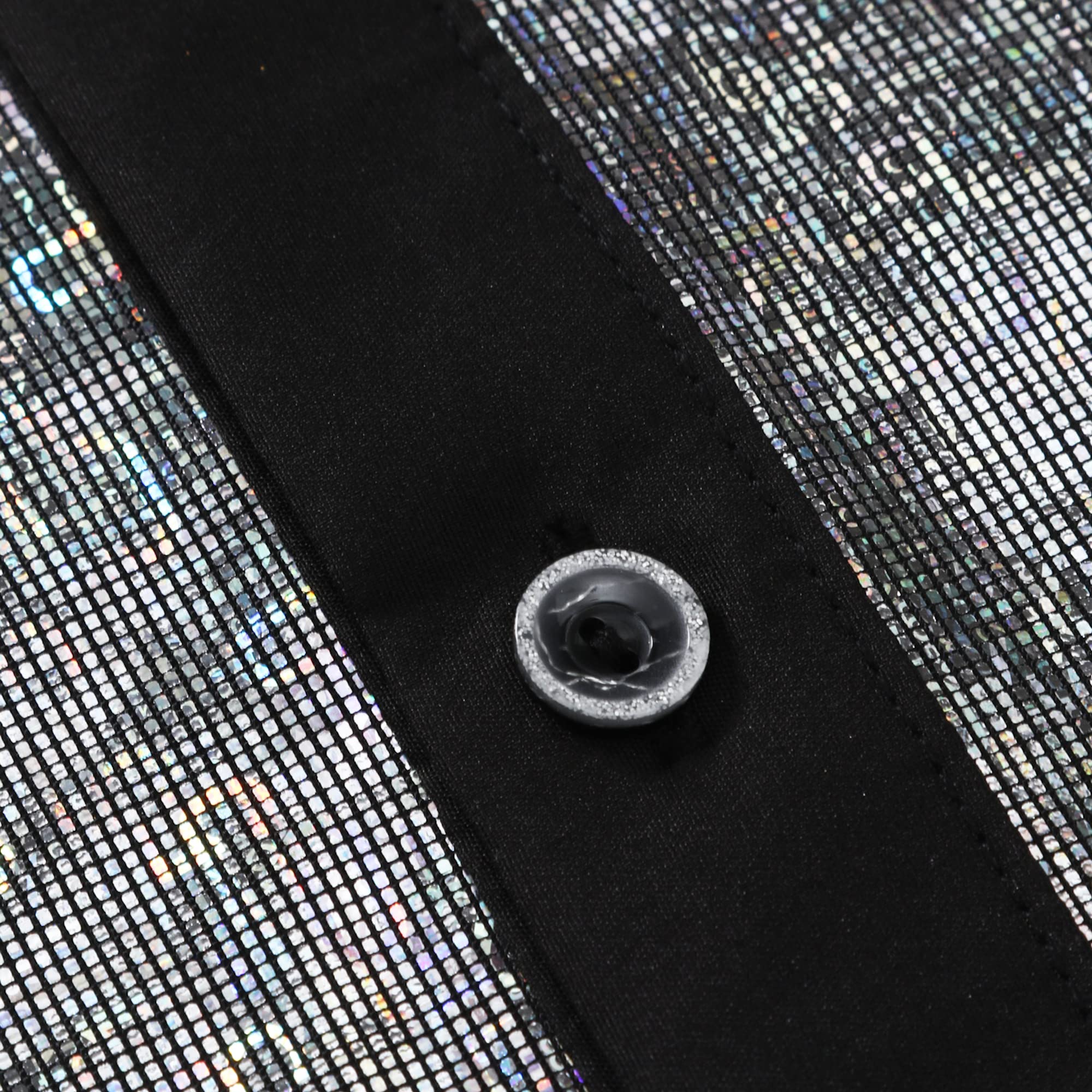 WULFUL Men's Disco Shirt with Sequins - 70s Style Short Sleeve Button Down Party Shirt for Costume, Club Wear & Retro Themed Events