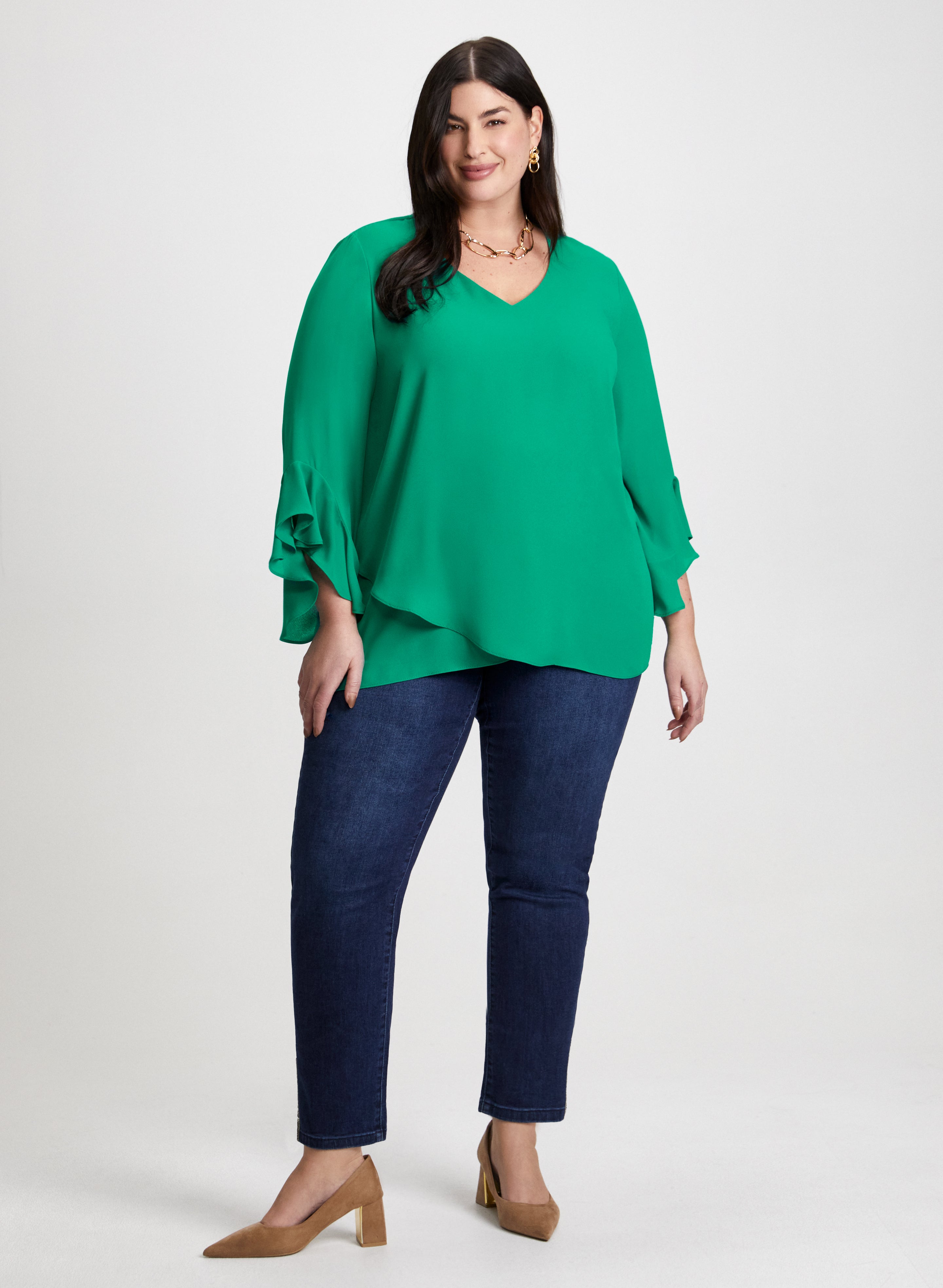 Stylish Asymmetrical Blouse & Slim Straight Leg Jeans Set for Women - Perfect for Office Wear, Date Night & Casual Outings