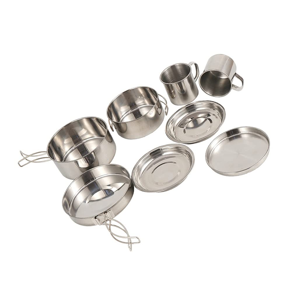 WQWY 8-Piece Camping Cookware Set - Lightweight Backpacking Cooking Kit with Pots & Utensils for Outdoor Picnics, Hiking & Camping Trips