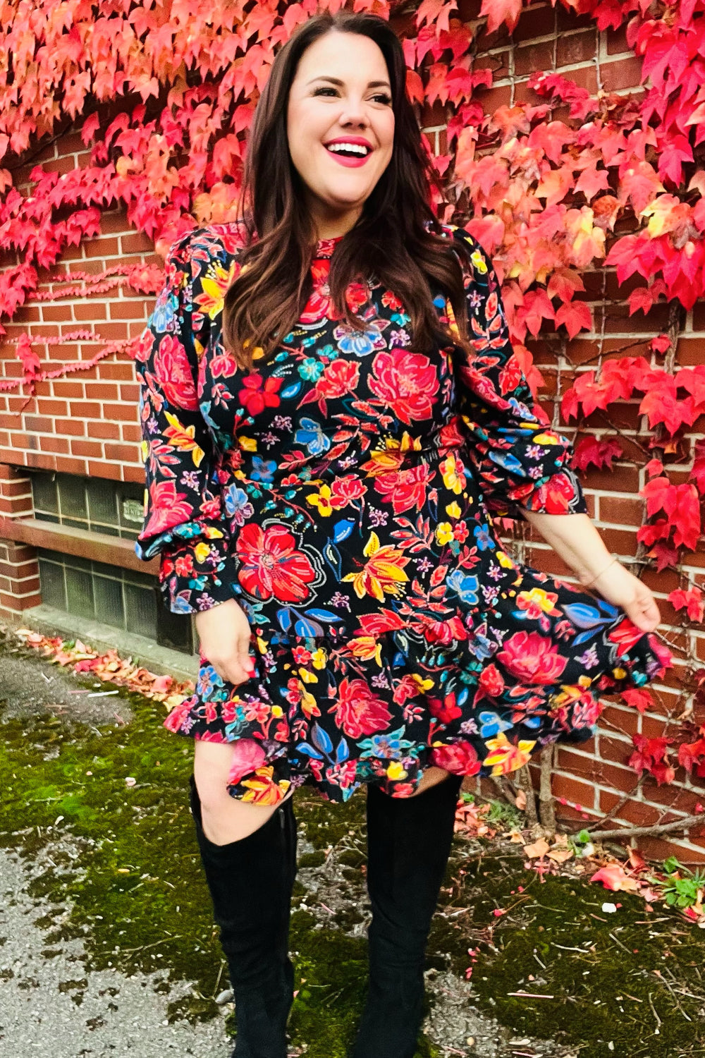 Elegant Black Floral Sequin Print Ruffle Sleeve Mock Neck Dress for Women - Perfect for Cocktail Parties, Date Nights & Special Occasions