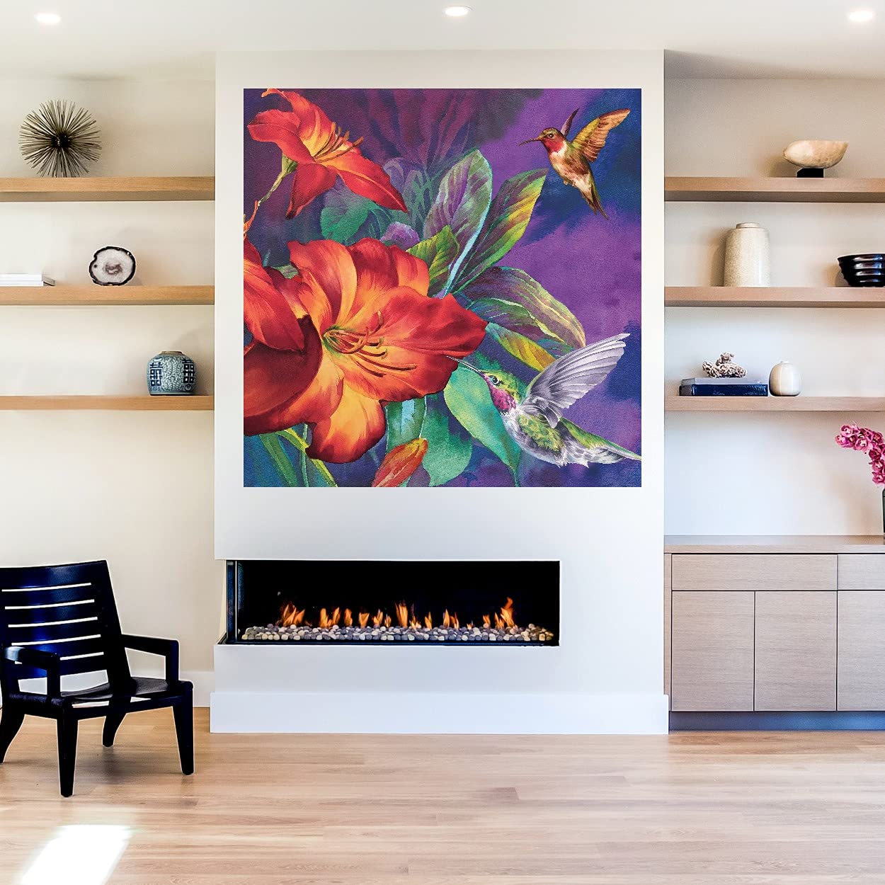 Hummingbirds Feeding Fine Art Canvas Print by Bill Jackson - 22x22 Inches Wall Decor for Living Room, Bedroom, Office & More - Ready to Hang - Perfect for Nature Lovers & Home Decor