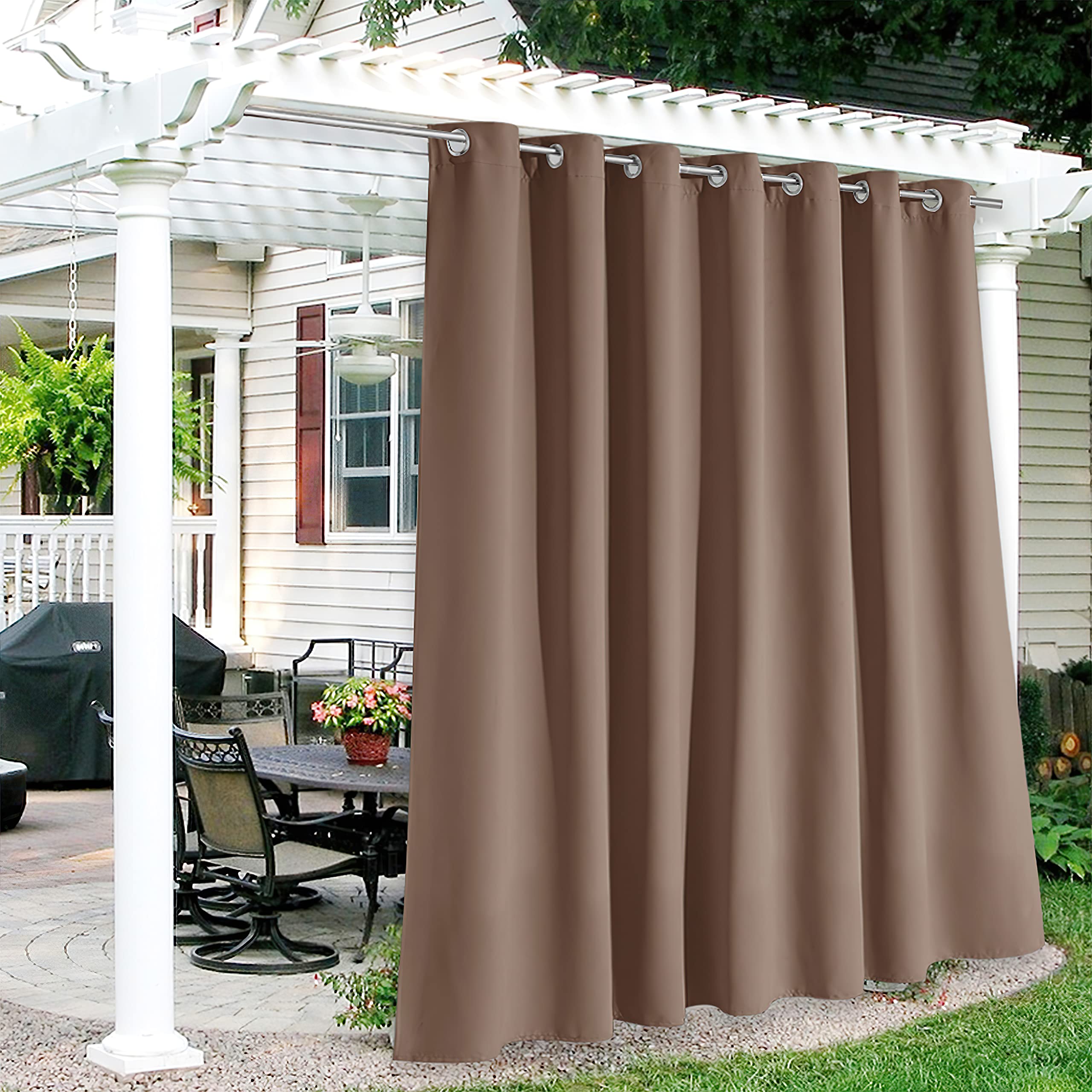 RYB HOME Outdoor Curtains with Rustproof Rod - Waterproof Sun Shade Curtains for Patio, Porch, Deck & Backyard - UV Protection & Privacy Screen for Outdoor Living Spaces