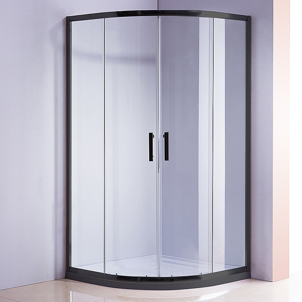 6mm Black Rounded Sliding Curved Shower Screen 100x100cm with White Base - Perfect for Modern Bathroom, Spa & Luxury Shower Enclosures