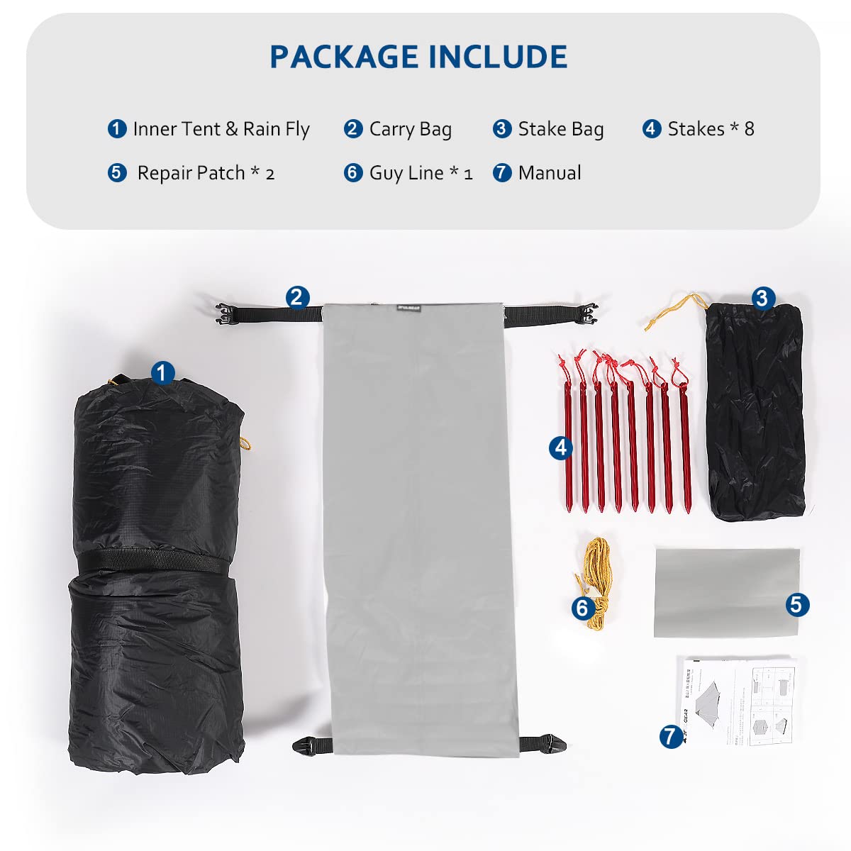 Ultralight 3-Season Backpacking Tent - 1/2 Person Lightweight Camping Tent for Outdoor Adventures | Waterproof & Portable LanShan Tent Shelter | Perfect for Camping, Hiking, Trekking & Mountaineering (2-Person, Gray-White) - Great for Backpacking Trips, Wilderness Exploration & Festival Camping