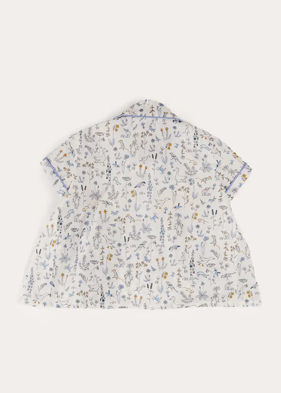 Ellis Liberty Print Hand Smocked Short Sleeve Baby Shirt - Blue Floral Cotton Top for Boys & Girls (6 Months to 4 Years) | Perfect for Spring Outfits, Family Photos & Special Occasions