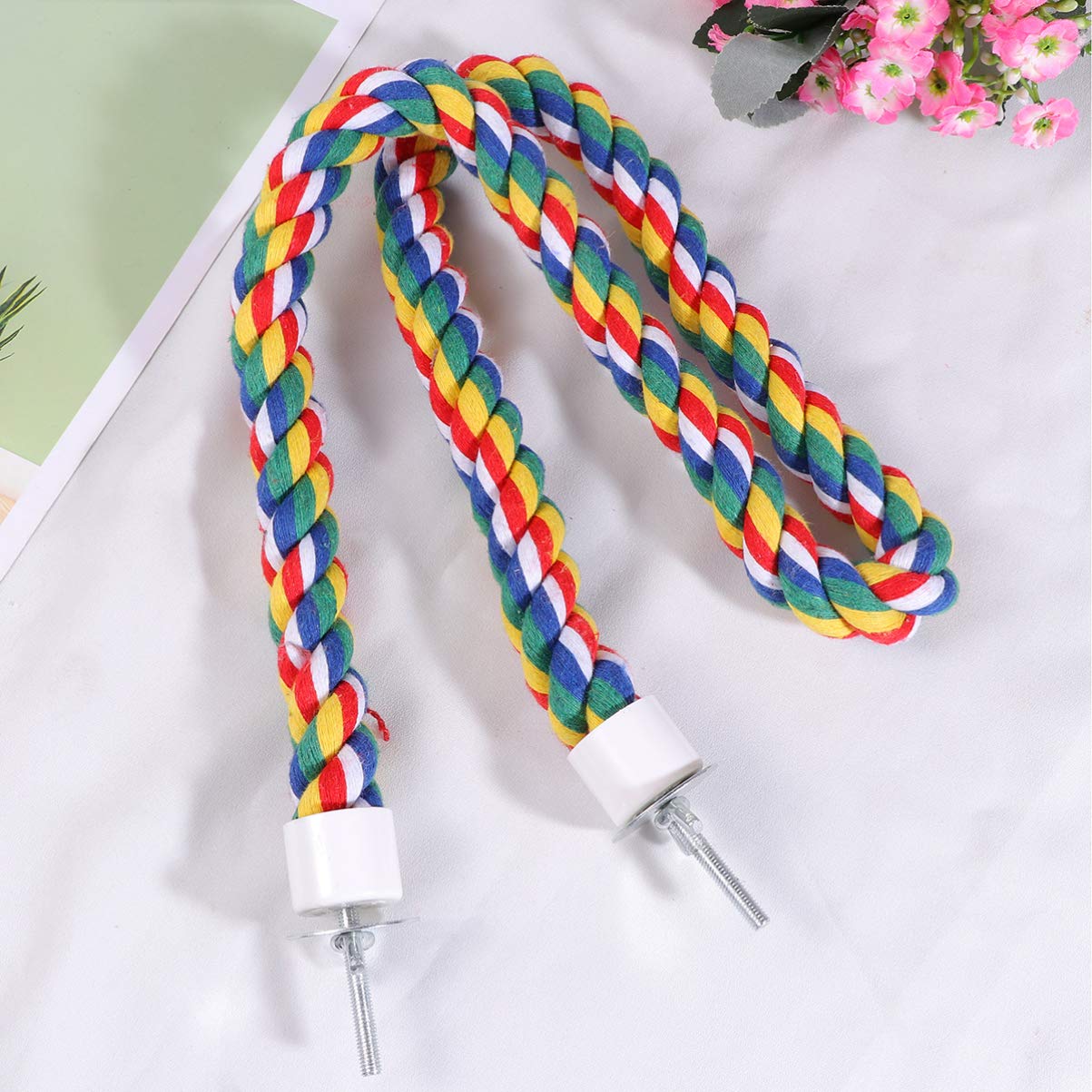 iplusmile 31.4inch Spiral Bird Rope Perch - Natural Cotton Parrot Swing Toy for Cockatiels, Budgies & Small Birds | Cage Accessories for Climbing, Playing & Exercising (80CM/31.4inch) - Perfect for Bird Cage Enrichment & Mental Stimulation