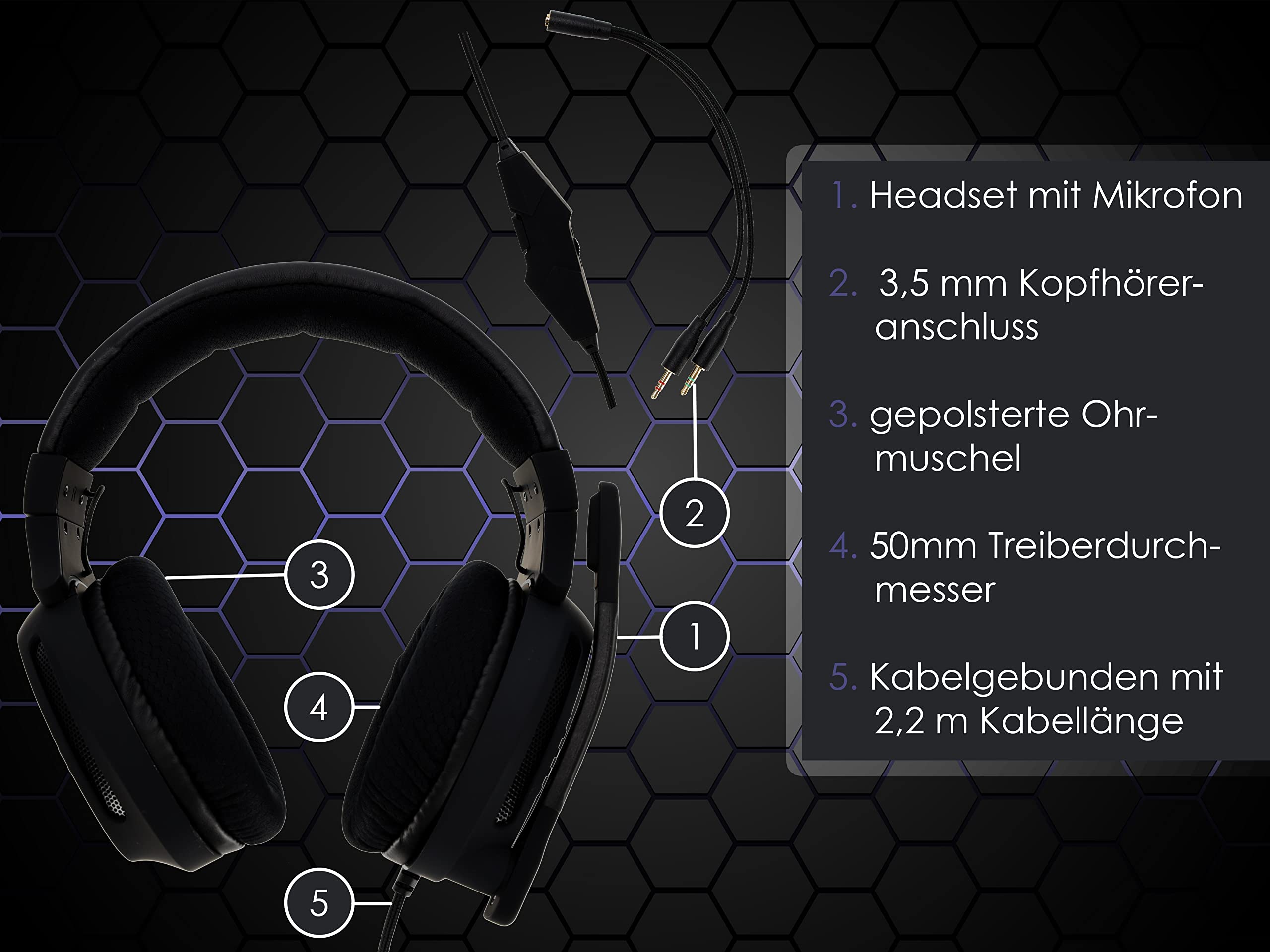 Millennium Gaming Headset with 3.5mm Jack, Noise Cancelling Mic & LED Lights - PS5, Xbox, PC Compatible Headphones for Pro Gamers - Perfect for FPS, Streaming & Esports (Black)