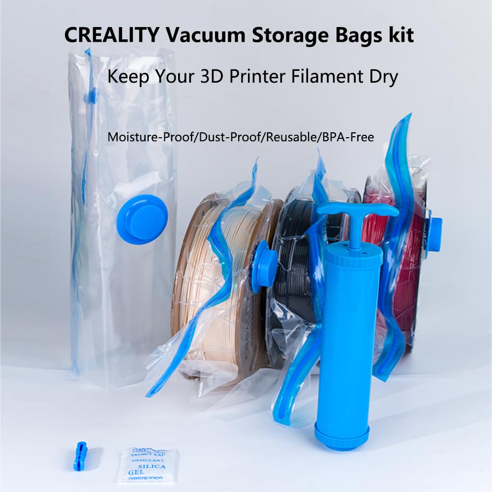 Creality 3D Printer Filament Vacuum Storage Kit - 10 Vacuum Bags with Desiccants, Sealing Clips & Hand Pump (350x350mm) | Keep Filament Dry for PLA, ABS, PETG | Perfect for Long-Term Storage & Moisture Protection