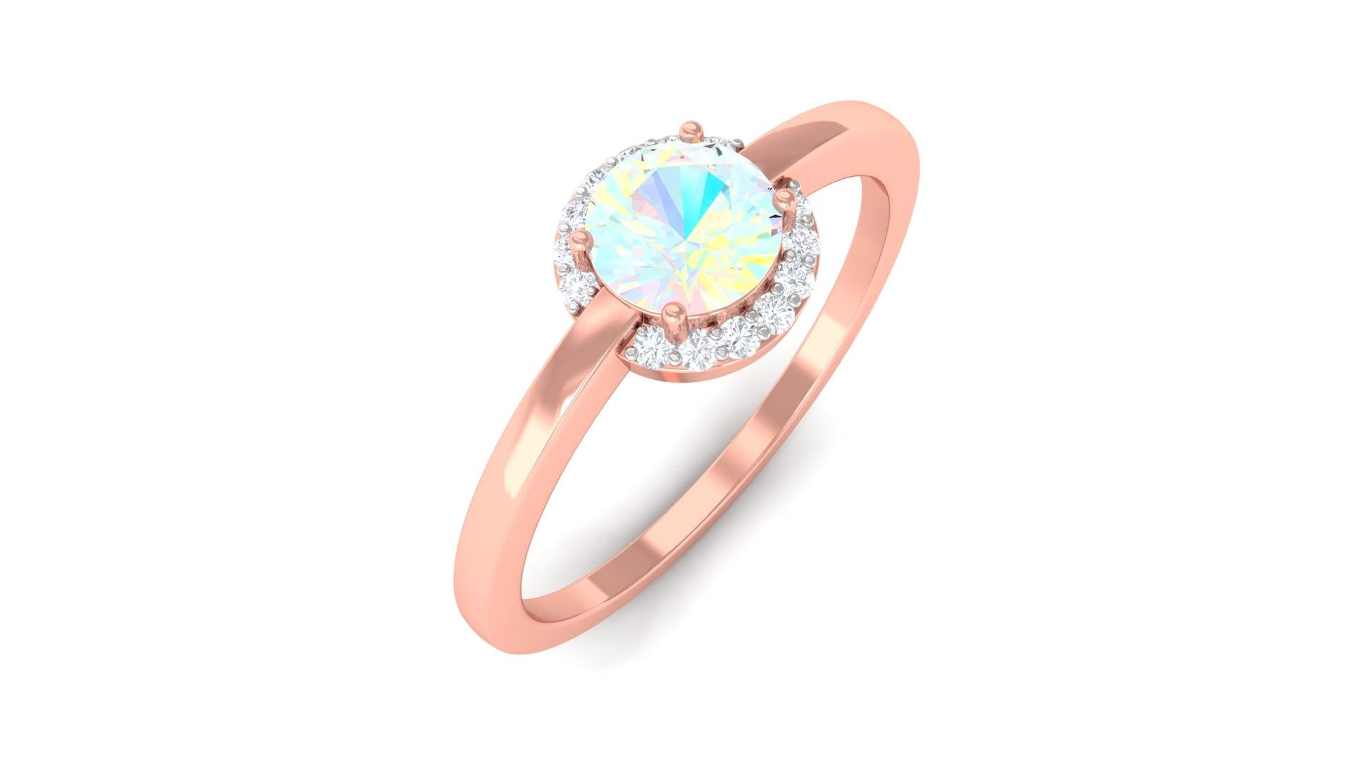 Ethiopian Opal Ring 14K Solid Gold with Diamond Halo - 5MM Round Cut Genuine Ethiopian Opal Engagement Ring for Women - Perfect for Weddings, Anniversaries, and Special Occasions