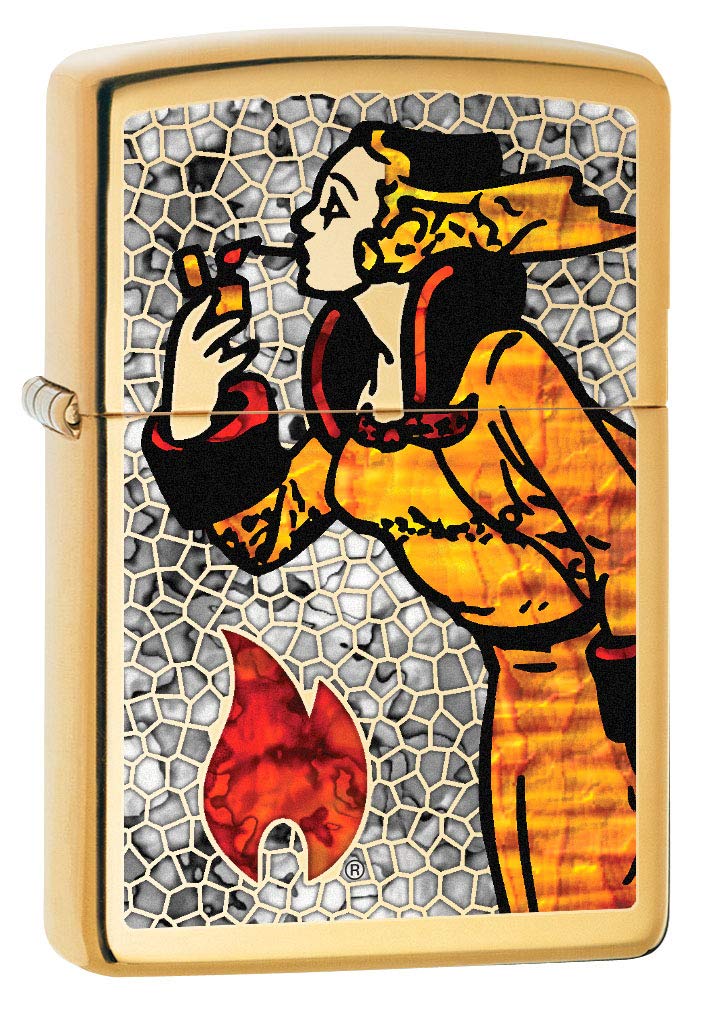 Zippo Lighter High Polish Brass 80241 - Fusion Windy The Zippo Girl | Windproof Refillable Lighter for Outdoor Camping, Hiking & Everyday Carry (EDC)