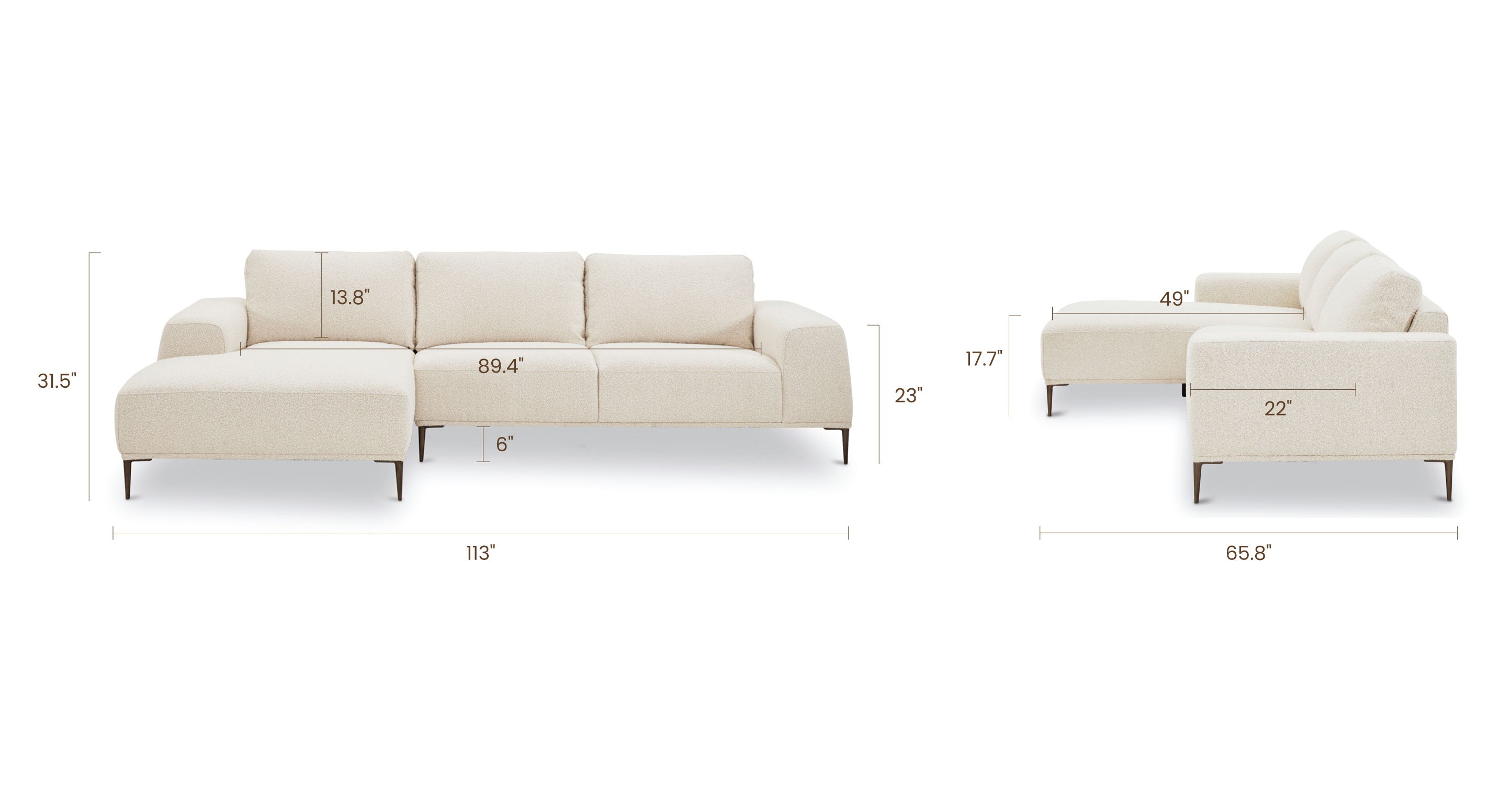 Rue Left Facing Sectional Sofa - Modern L-Shaped Couch with Reversible Chaise for Living Room, Family Room & Apartment | Comfortable Fabric Upholstery, Sturdy Frame | Perfect for Small Spaces & Home Theater Setup