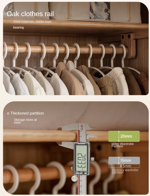 Solid Oak Wood Wardrobe & Floor Cabinet Set - Durable Storage for Bedroom, Closet, and Living Room Organization