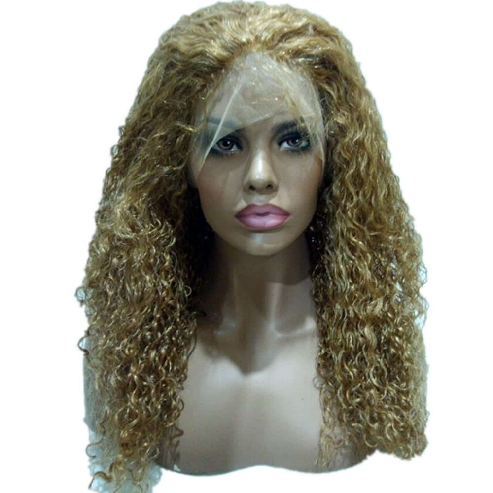 Brazilian Virgin Human Hair Lace Front Wig - Dark Blonde #27 Curly Glueless Lace Wig with Baby Hair 20 Inches for Women | Natural Look for Daily Wear & Special Occasions