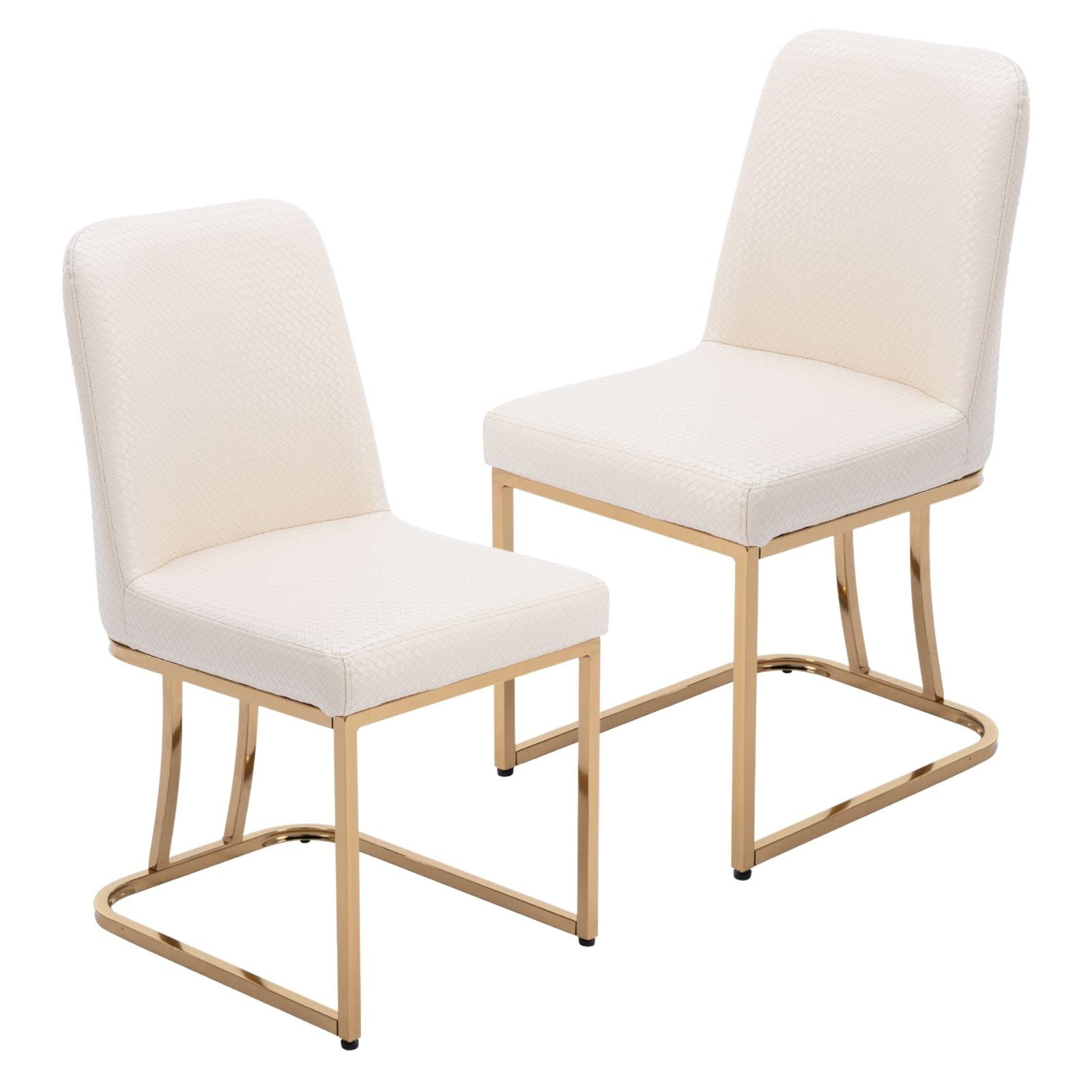 Mid Century Modern Dining Chairs Set of 2 - Woven PU Leather Upholstered Armless Chairs with Back Support, 17.7