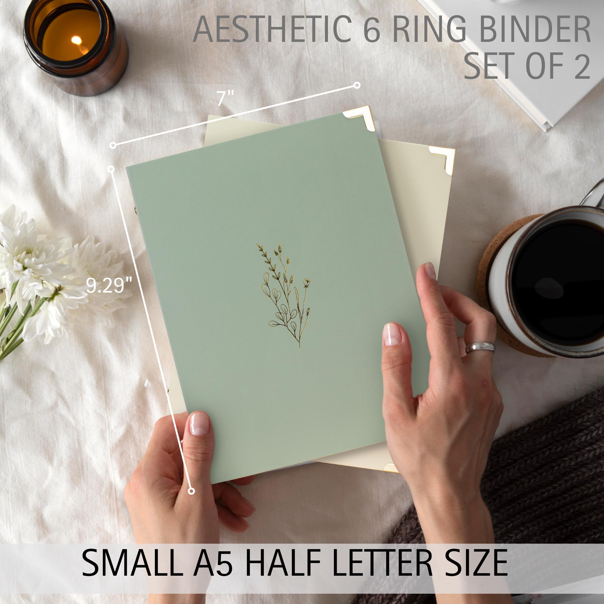 Aesthetic 6-Ring A5 Binder Set of 2 - 0.75 Inch Refillable Planner Binder for Journaling, Scrapbooking & Collections - Compact Notebook Organizer with Pocket - Perfect for School, Office & Travel Organization