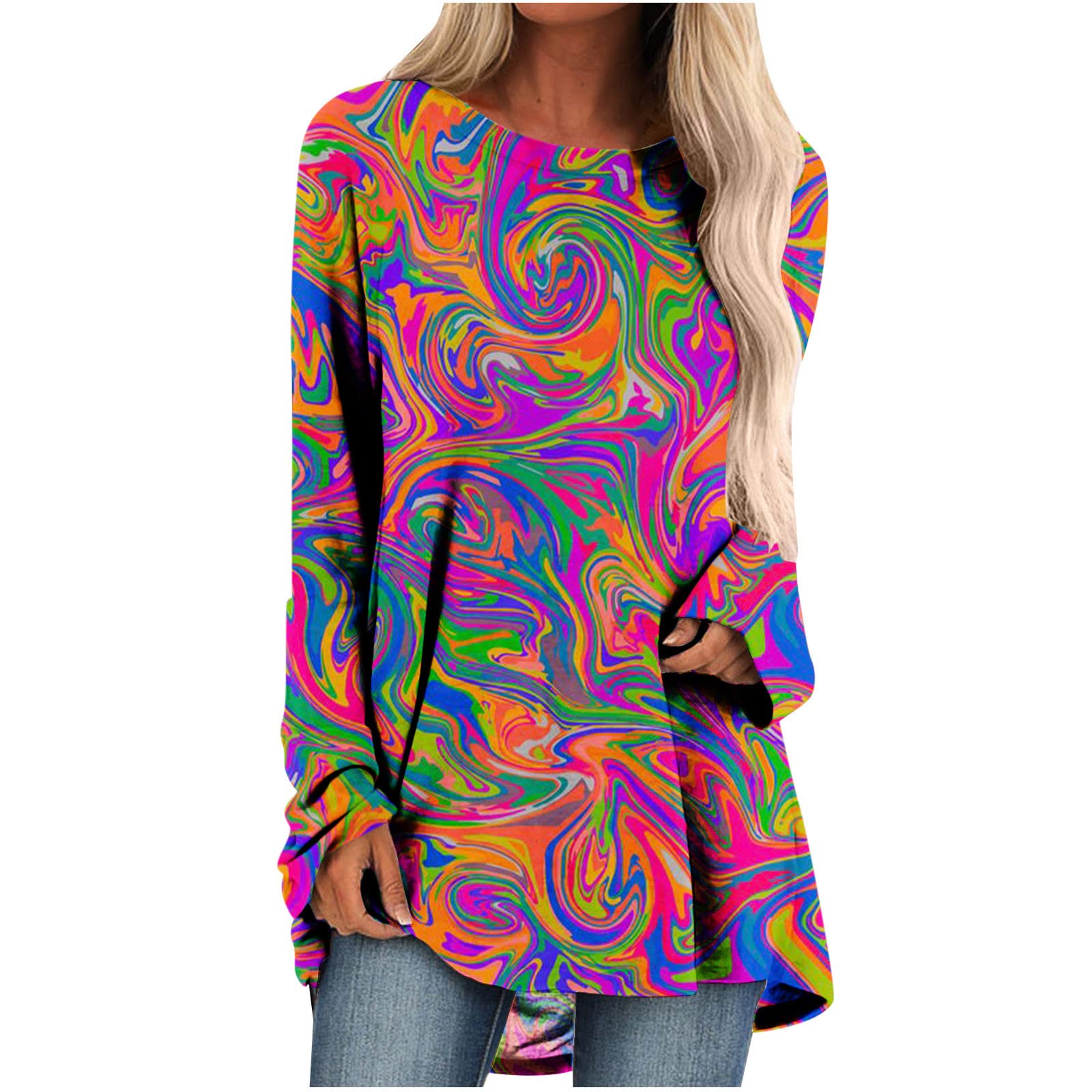 Posijego Women's Casual Loose Fit Long Sleeve Graphic Crewneck Blouse T-Shirt for Fall & Summer | Trendy 2022 Style C8 | Perfect for Office Wear, Weekend Outings & Casual Dates