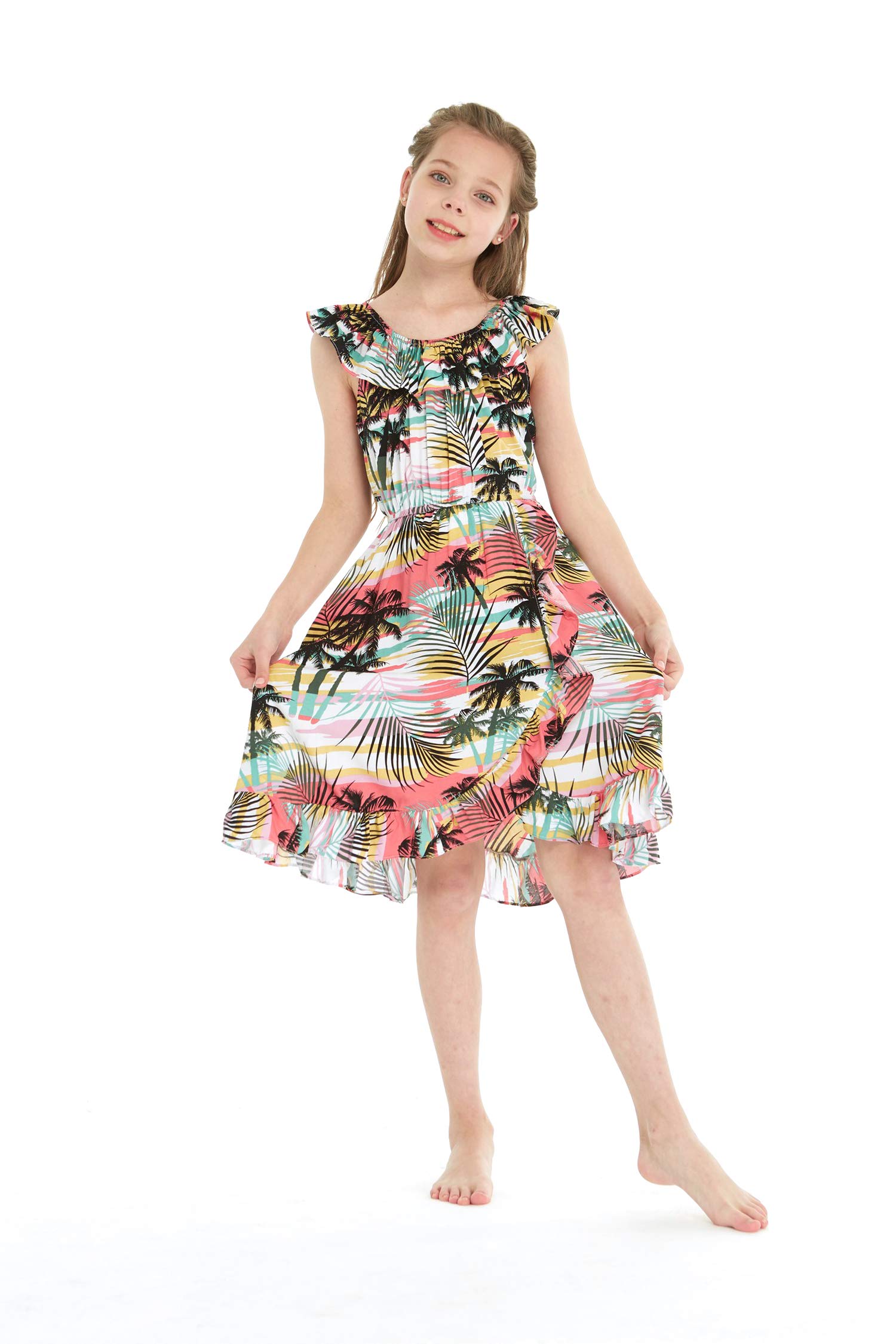 Sunset Hawaiian Luau Dress for Girls with Ruffle Wrap - Beach Party Outfit