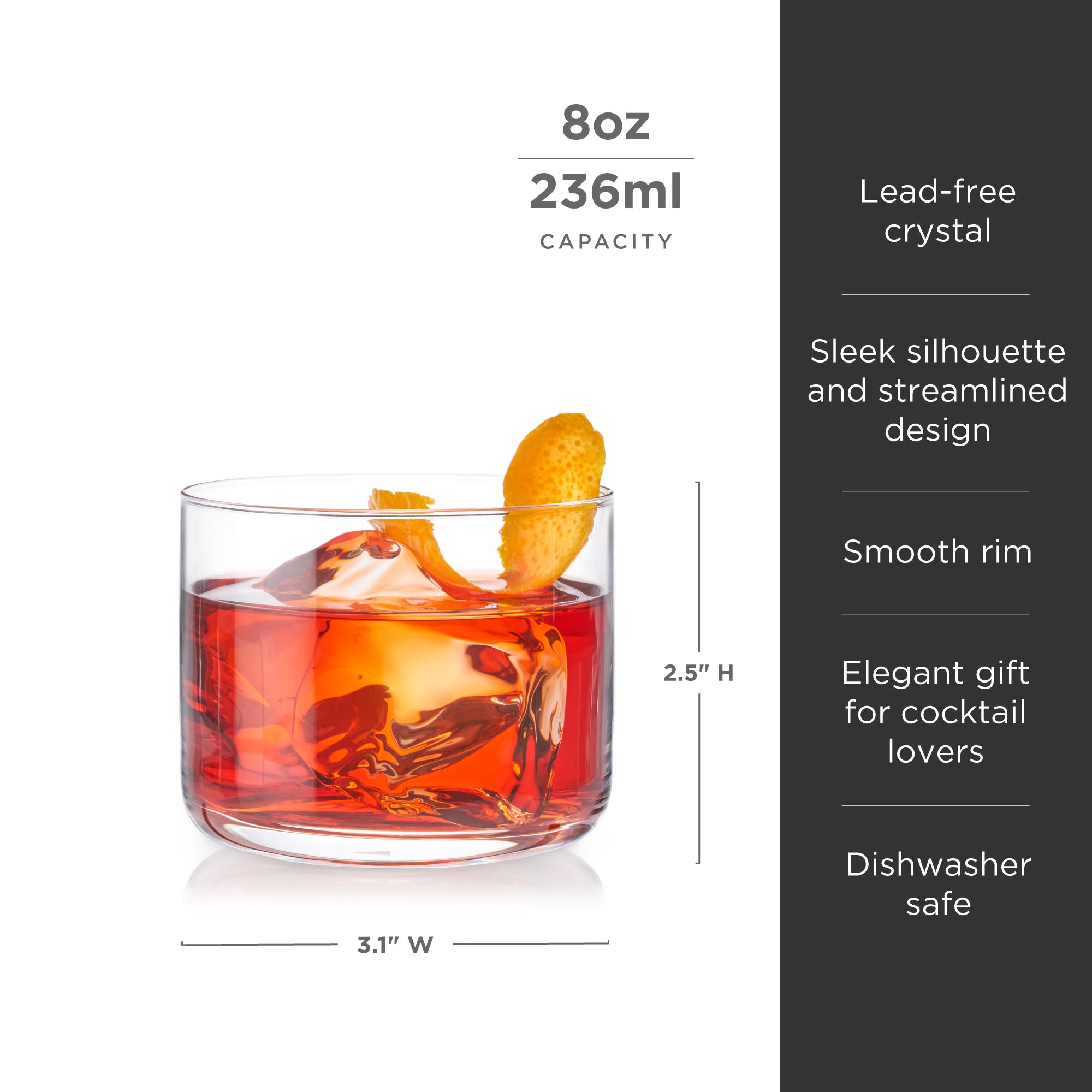 Raye Crystal Negroni Glasses Set of 2 - Elegant Cocktail Glasses for Negroni, Martini & Whiskey - Perfect for Home Bar, Dinner Parties & Gifts