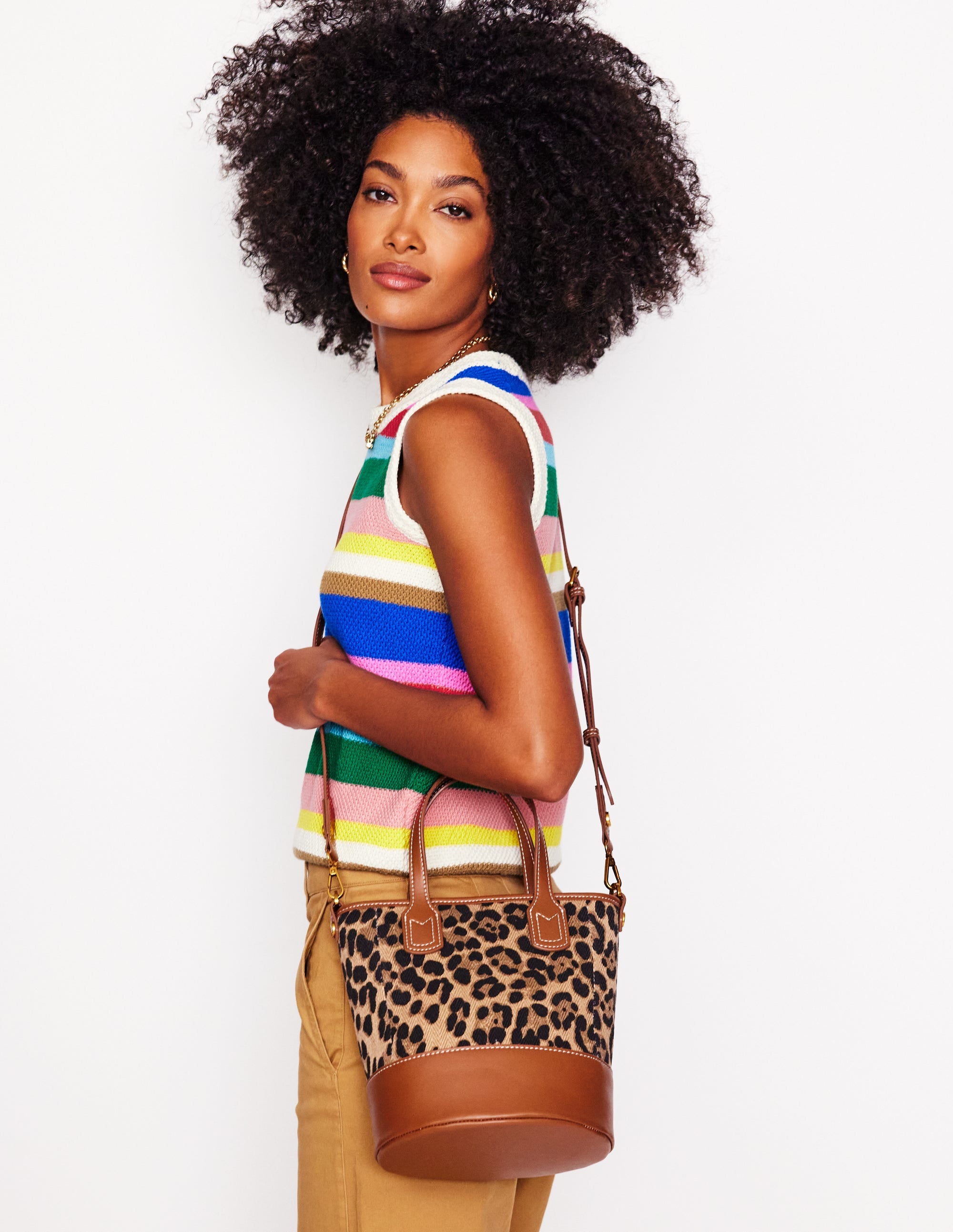 Stylish Canvas Mini Bucket Bag with Leopard Print - Perfect for Women's Casual Outfits, Travel & Everyday Use