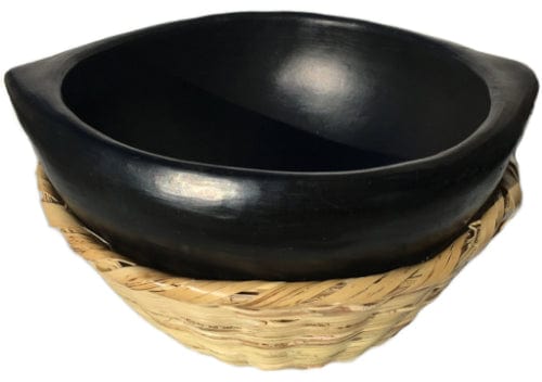 Authentic Chamba Ajiaco Bowl with Woven Basket - Traditional Colombian Black Clay Soup & Salad Serving Dish | Handcrafted All-Natural Cookware for Home Dining & Gifts