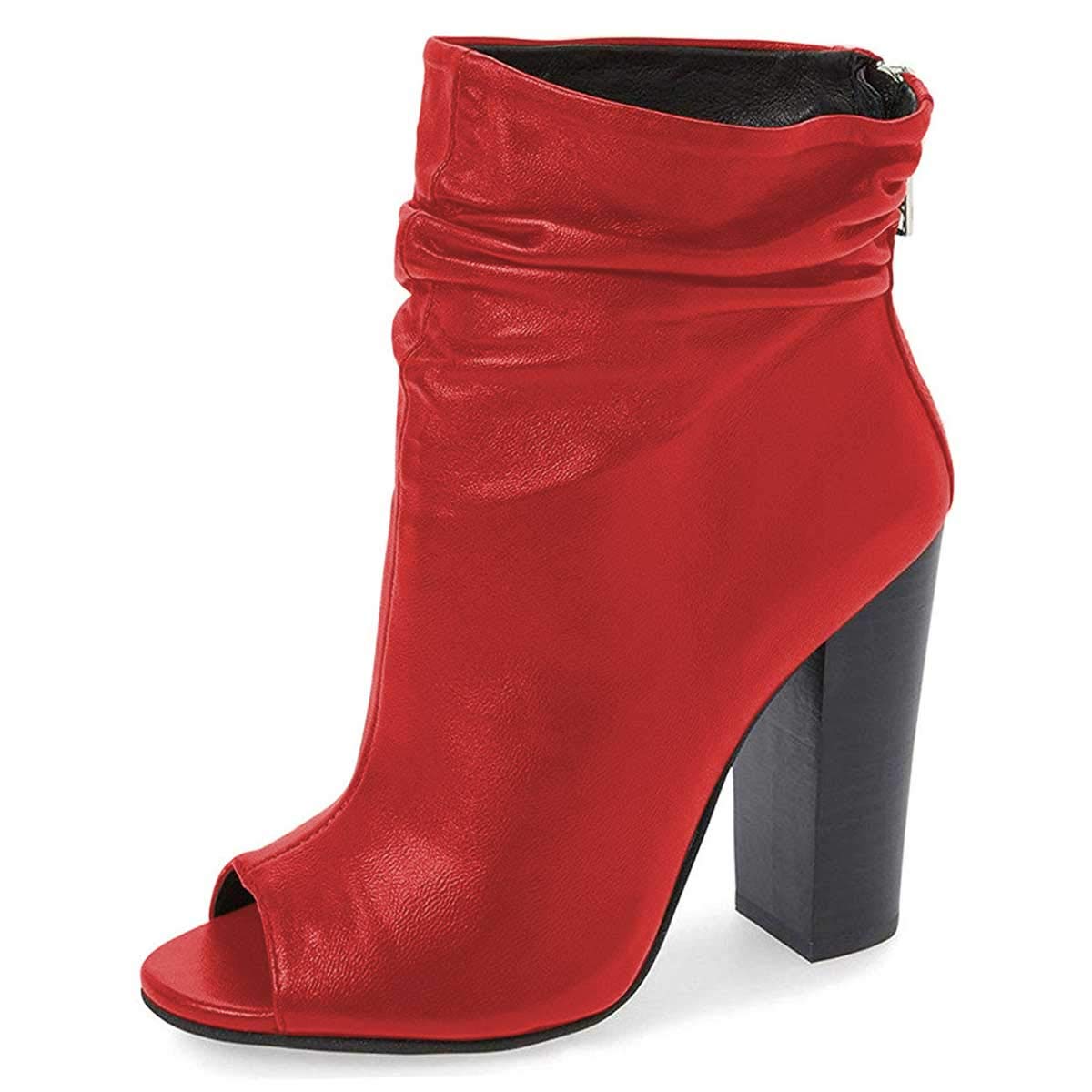 FSJ Women's Stylish Peep Toe Ankle Boots with Chunky Stacked Heels - Comfortable Dress Shoes for Party, Prom, Evening & Wedding (US Size 4-15) | Perfect for Night Out, Date Night & Special Occasions