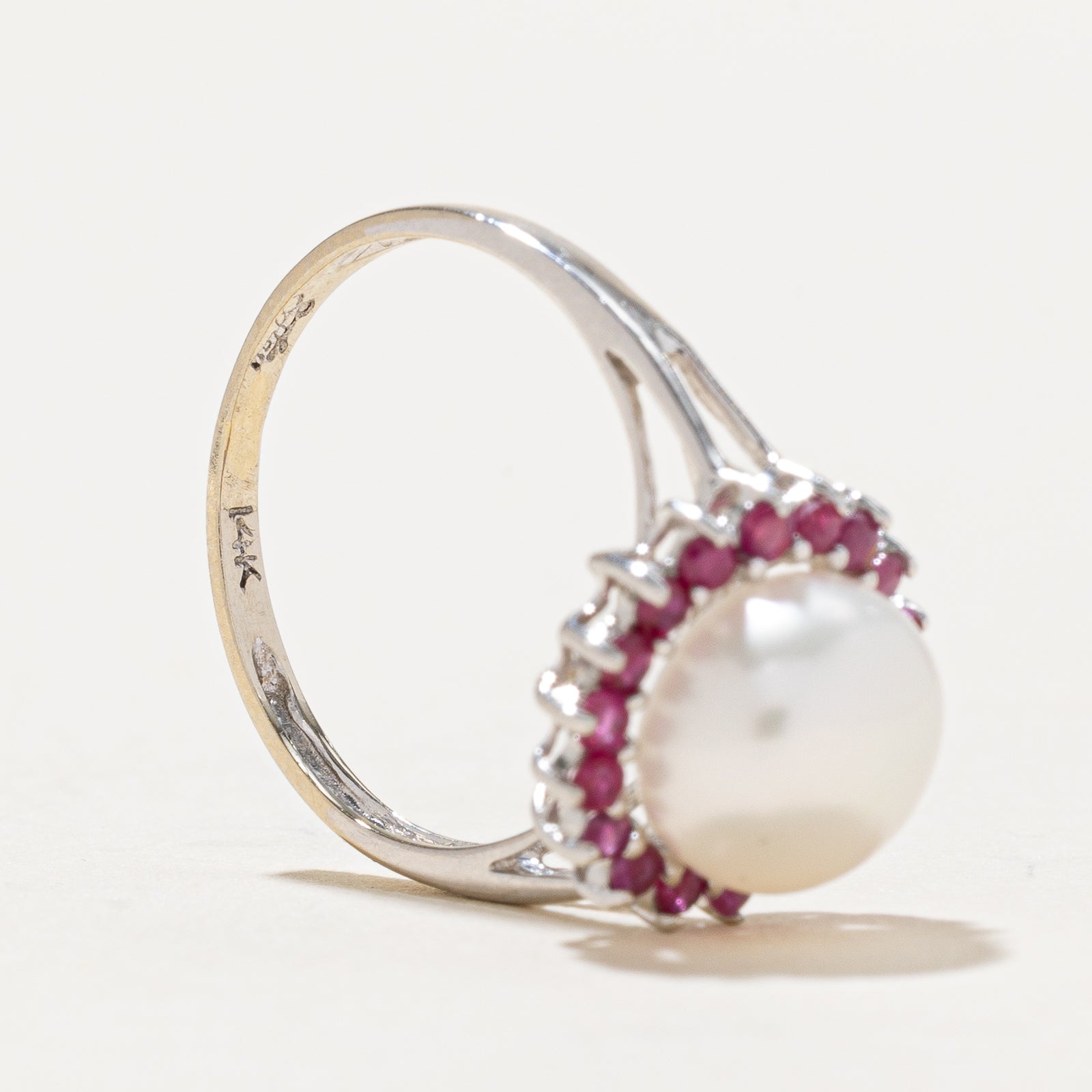 14K Ruby & Pearl Halo Ring - 0.27ctw Natural Gemstone Engagement Ring, Size 5 - Perfect for Valentine's Day, Anniversary & Wedding Gift