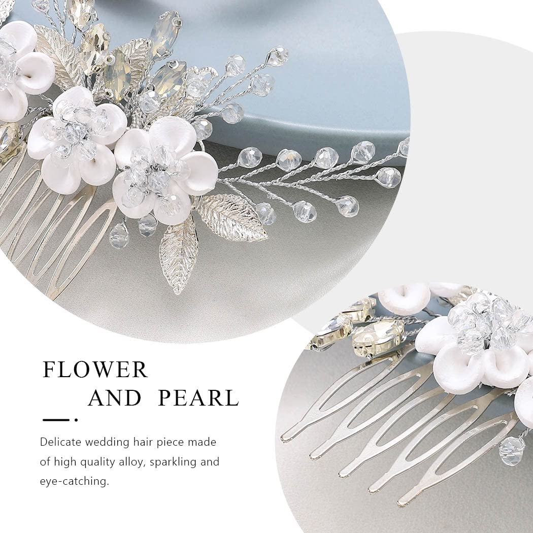 EASEDAILY Silver Leaf Crystal Bridal Hair Comb - Rhinestone Wedding Hairpiece for Women & Girls | Perfect for Brides, Bridesmaids, and Special Occasions