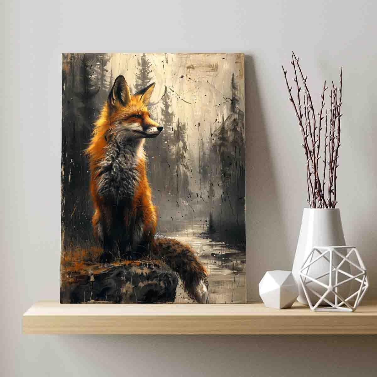 QULEPU Little Fox in Forest Wall Art Print - Woodland Fox Canvas Poster 16x20 Inches - Animal Decor for Home, Kids Room, Game Room & Reading Room - Perfect for Nursery, Bedroom & Living Room Wall Decor
