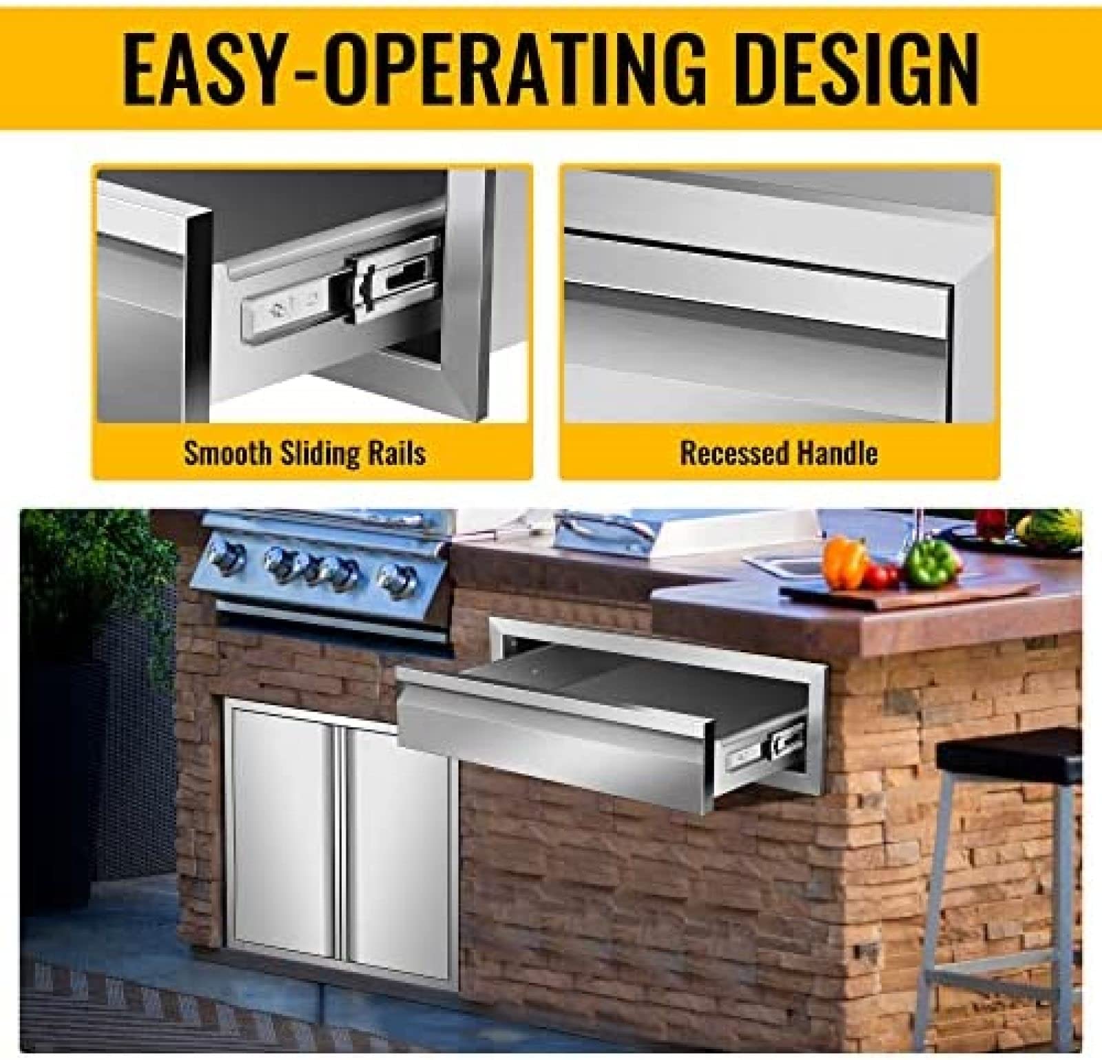 Premium Stainless Steel Outdoor Kitchen BBQ Drawer - 24