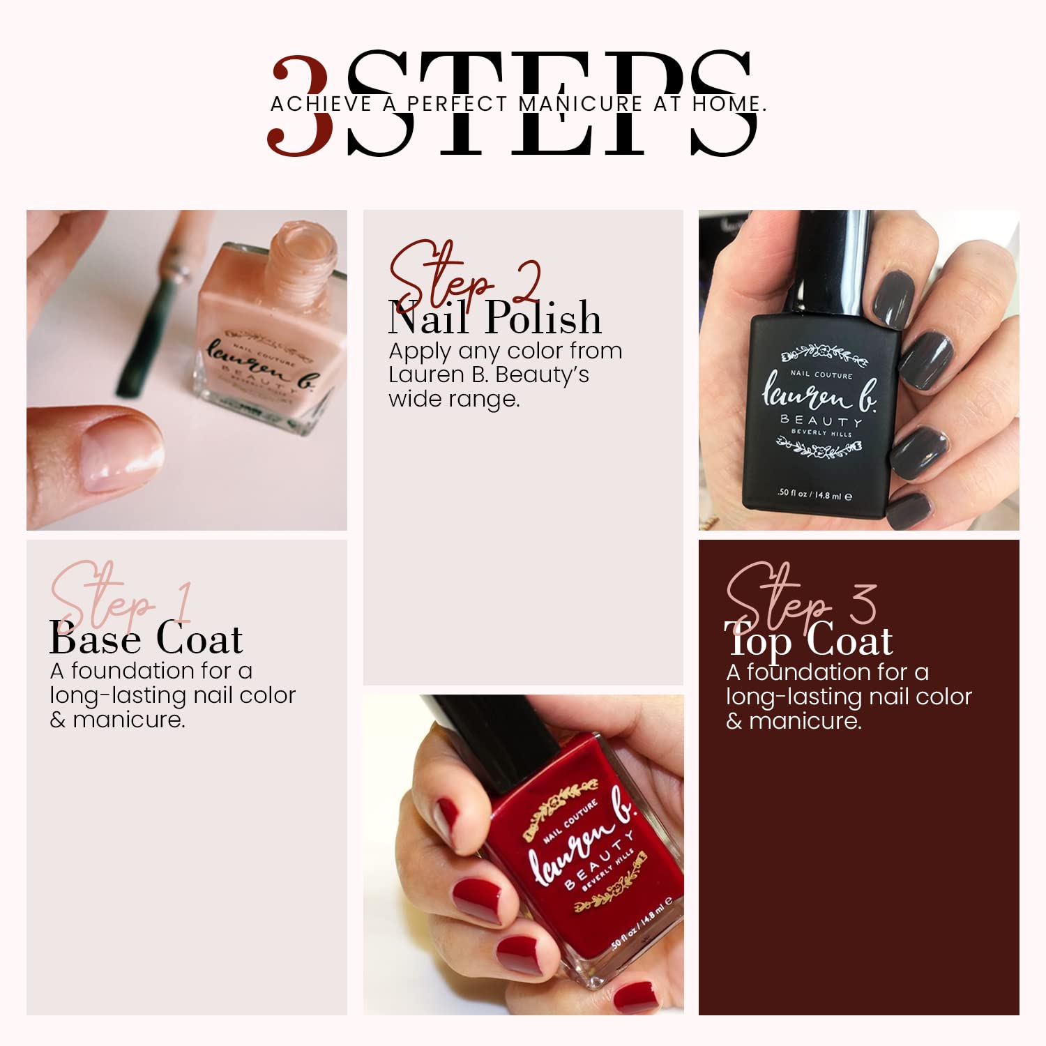 Lauren B. Sun Activated Quick Dry Gel Top Coat - Fast Drying Nail Polish for Long Lasting Shine | Professional Nail Art Supplies & Manicure Essentials for Women | Perfect for Daily Use, Salon Visits & Special Occasions