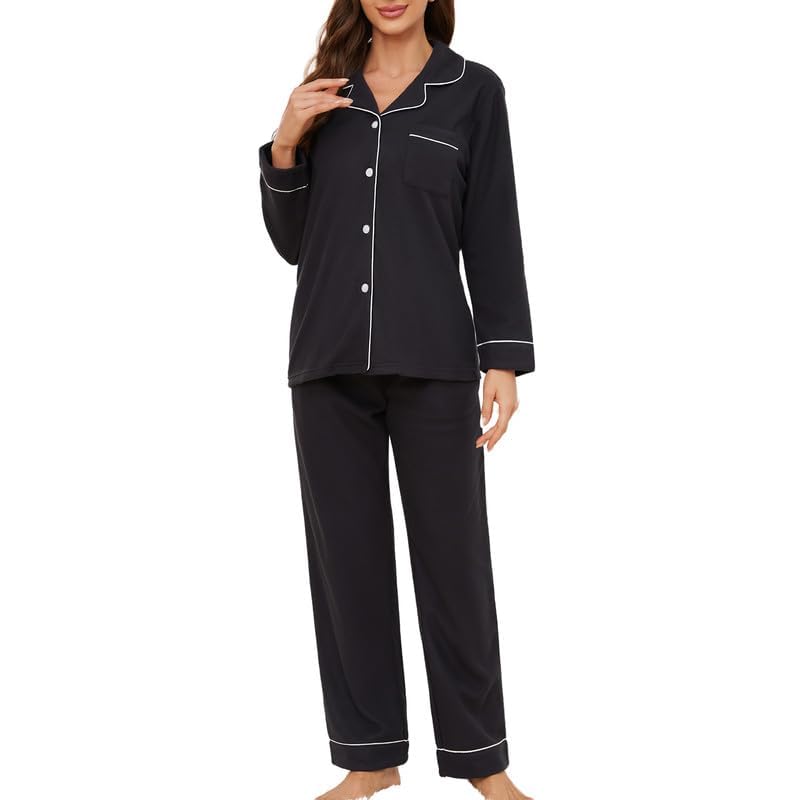 U2SKIIN Women's Soft Flannel Button-Up Pajama Set - Long Sleeve Warm Knit Sleepwear & Lounge Outfit for Cozy Nights at Home | Perfect for Winter Sleepovers, Relaxing Evenings & Loungewear