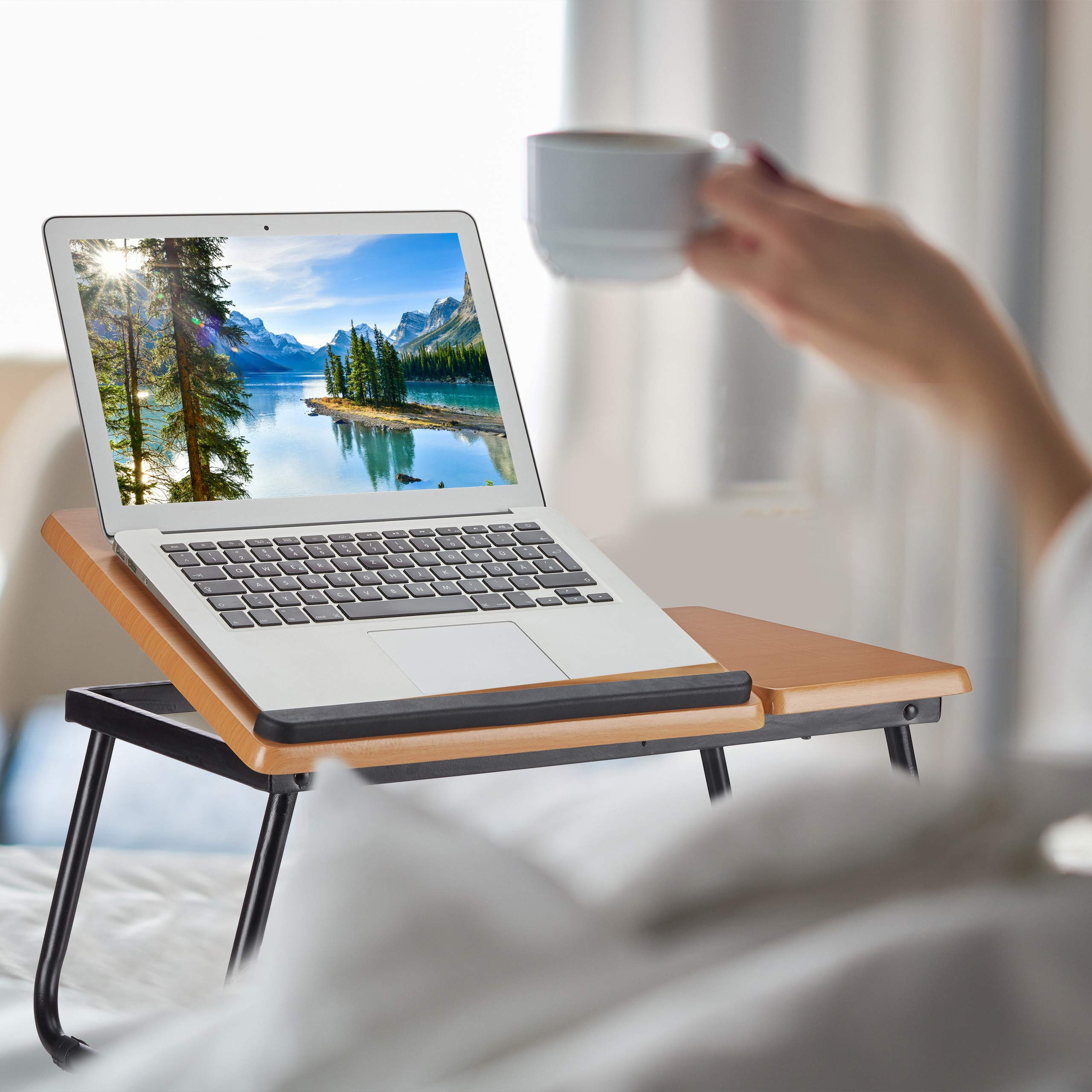 Relaxdays Adjustable Tilting Laptop Table - Portable MDF Notebook Lap Desk for Bed, Sofa & Couch - 23.5 x 56.3 x 31.6 cm Natural Wood - Perfect for Work, Study & Entertainment in Bed